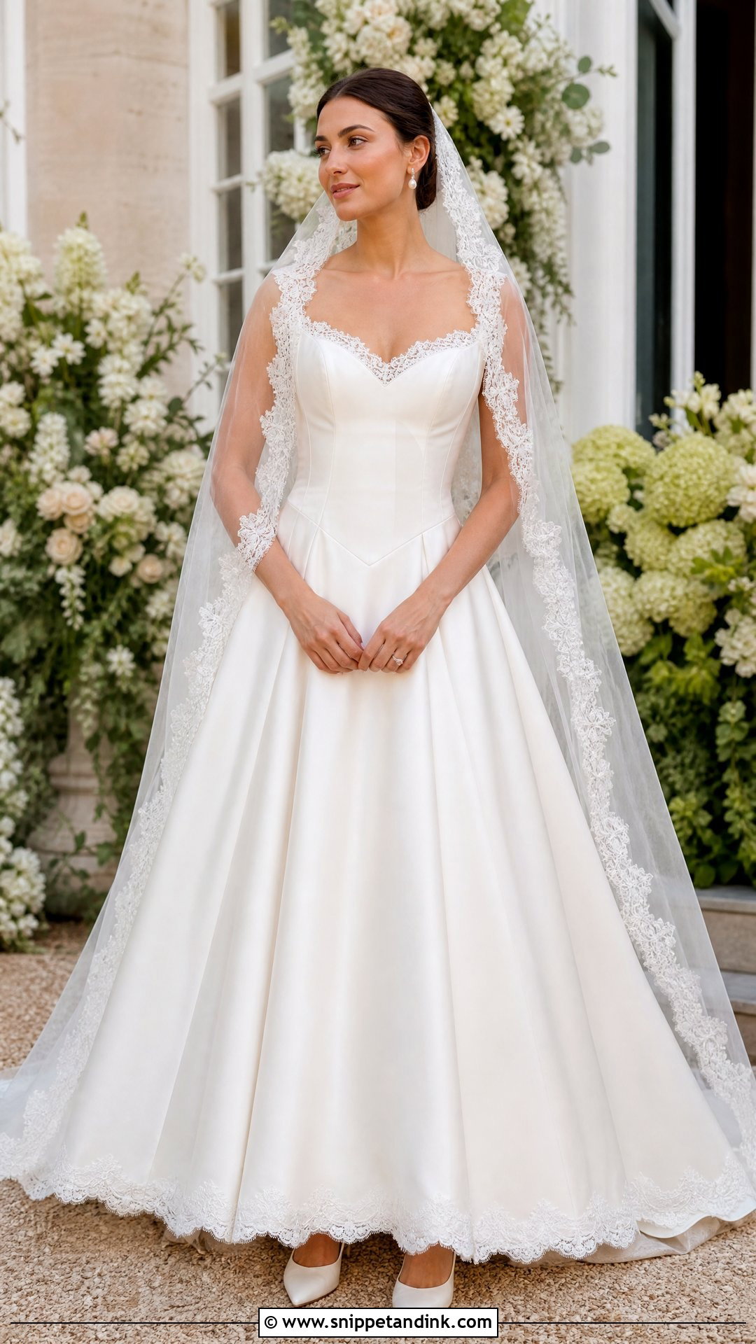 Lace Trim Satin Basque Waist Wedding Dress - Snippet and Ink - 20 Satin Basque Waist Wedding Dress Ideas