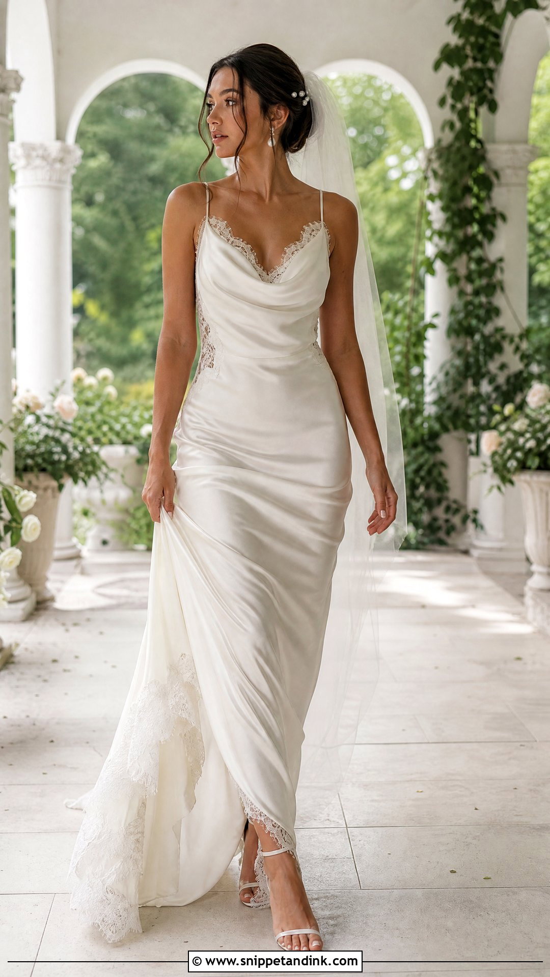 Lace Trim Slinky Wedding Dress - Snippet and Ink - 20 Slinky Wedding Dress Ideas