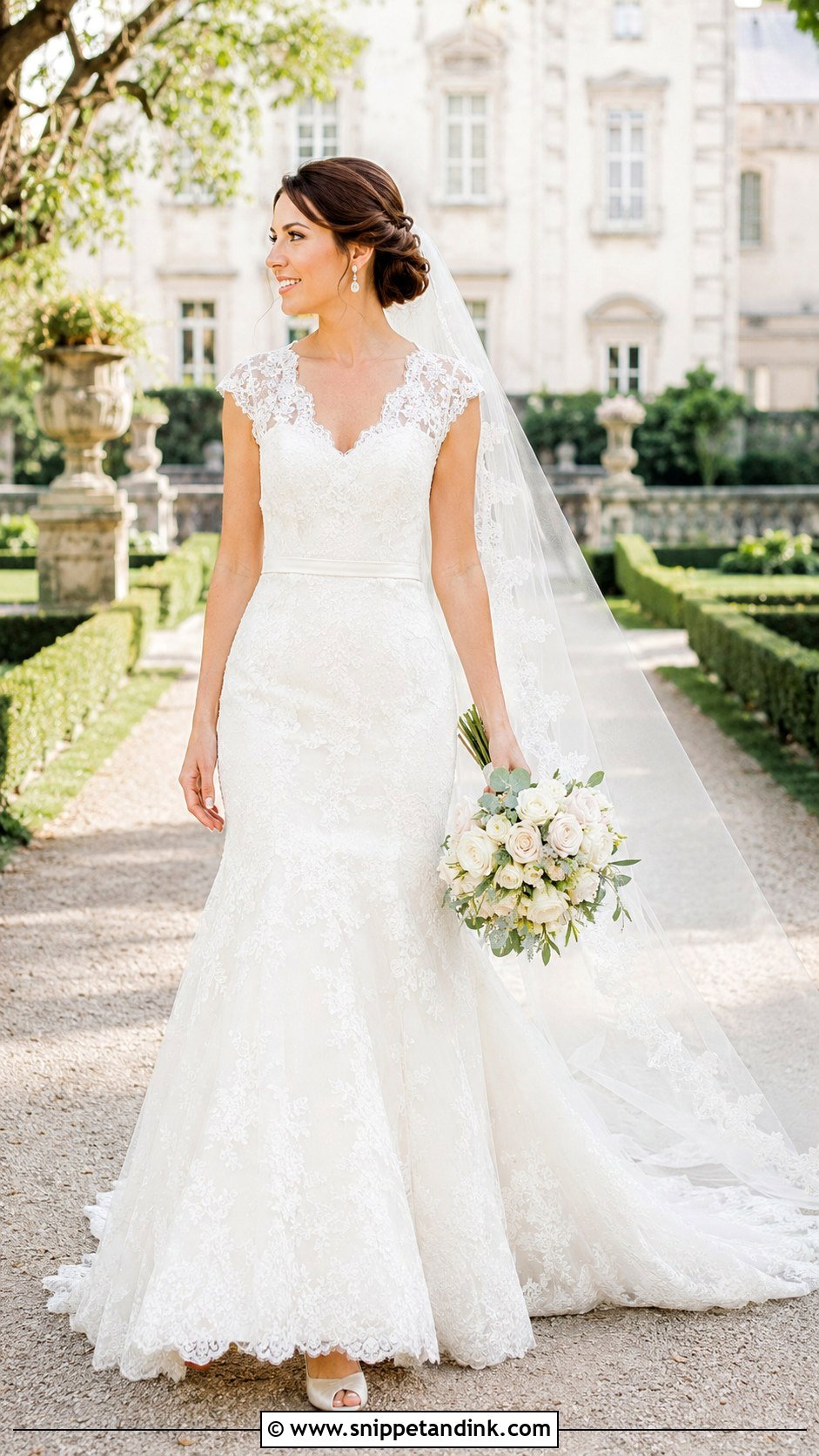 Lace Trumpet Wedding Dress With Cap Sleeves - Snippet and Ink - 20 Elegant Classy Vintage Wedding Dress Ideas