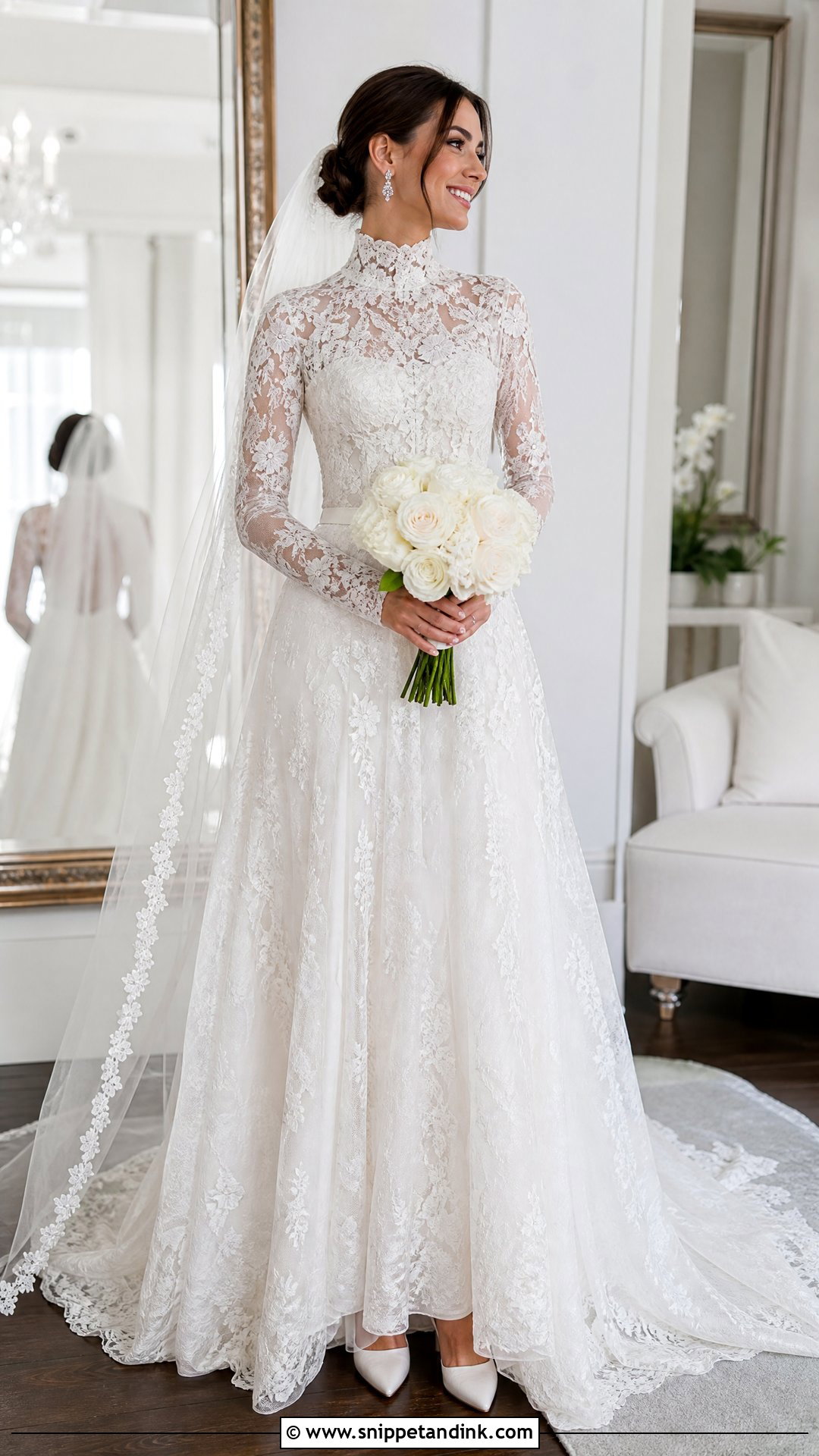 Lace Turtleneck Wedding Dress With Long Sleeves - Snippet and Ink - 20 Turtleneck Wedding Dresses
