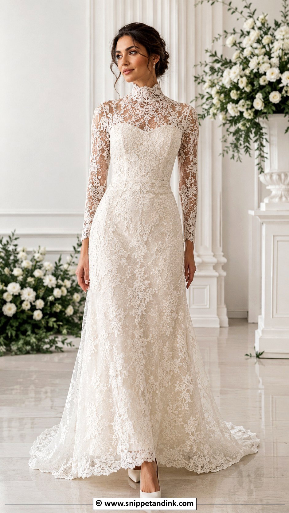 Lace Turtleneck Wedding Dress - Snippet and Ink - 25 Turtle Neck Wedding Dress Ideas