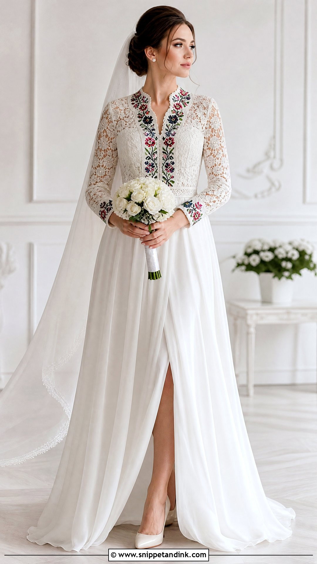 Lace Ukrainian Wedding Dress With Embroidery - Snippet and Ink - 20 Ukrainian Wedding Dress Ideas