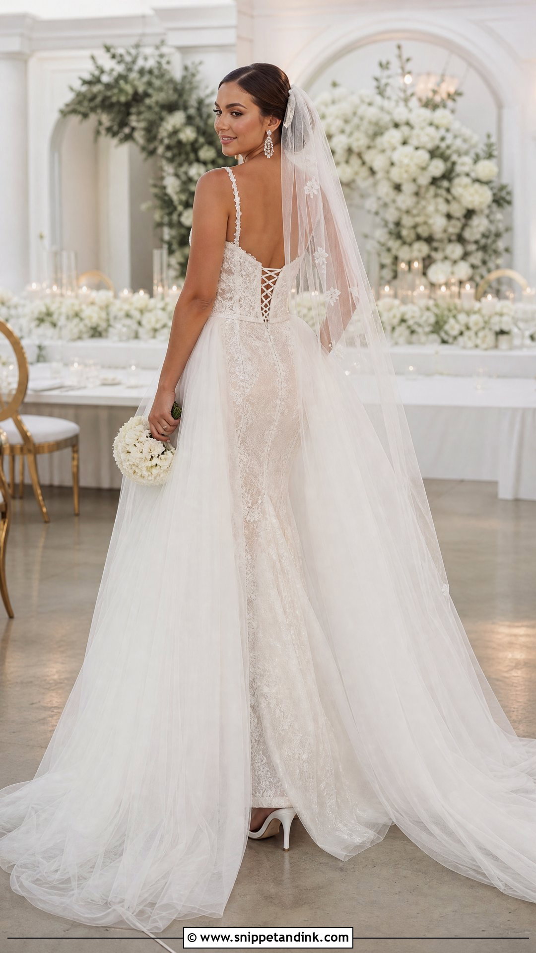 Lace Up Back Wedding Dress With Detachable Overskirt - Snippet and Ink - 20 Lace Up Back Wedding Dress Ideas