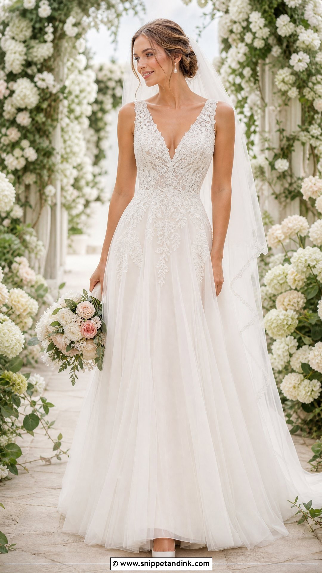 Lace V Neck A Line Bridal Gown - Snippet and Ink - 20 V Neck Bridal Gown Ideas