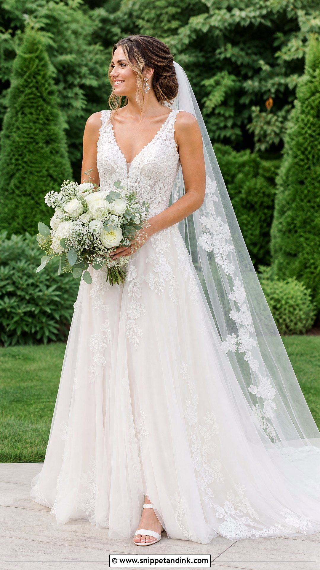 Lace V Neck A Line Wedding Dress - Snippet and Ink - 20 V Neckline Wedding Dress Ideas