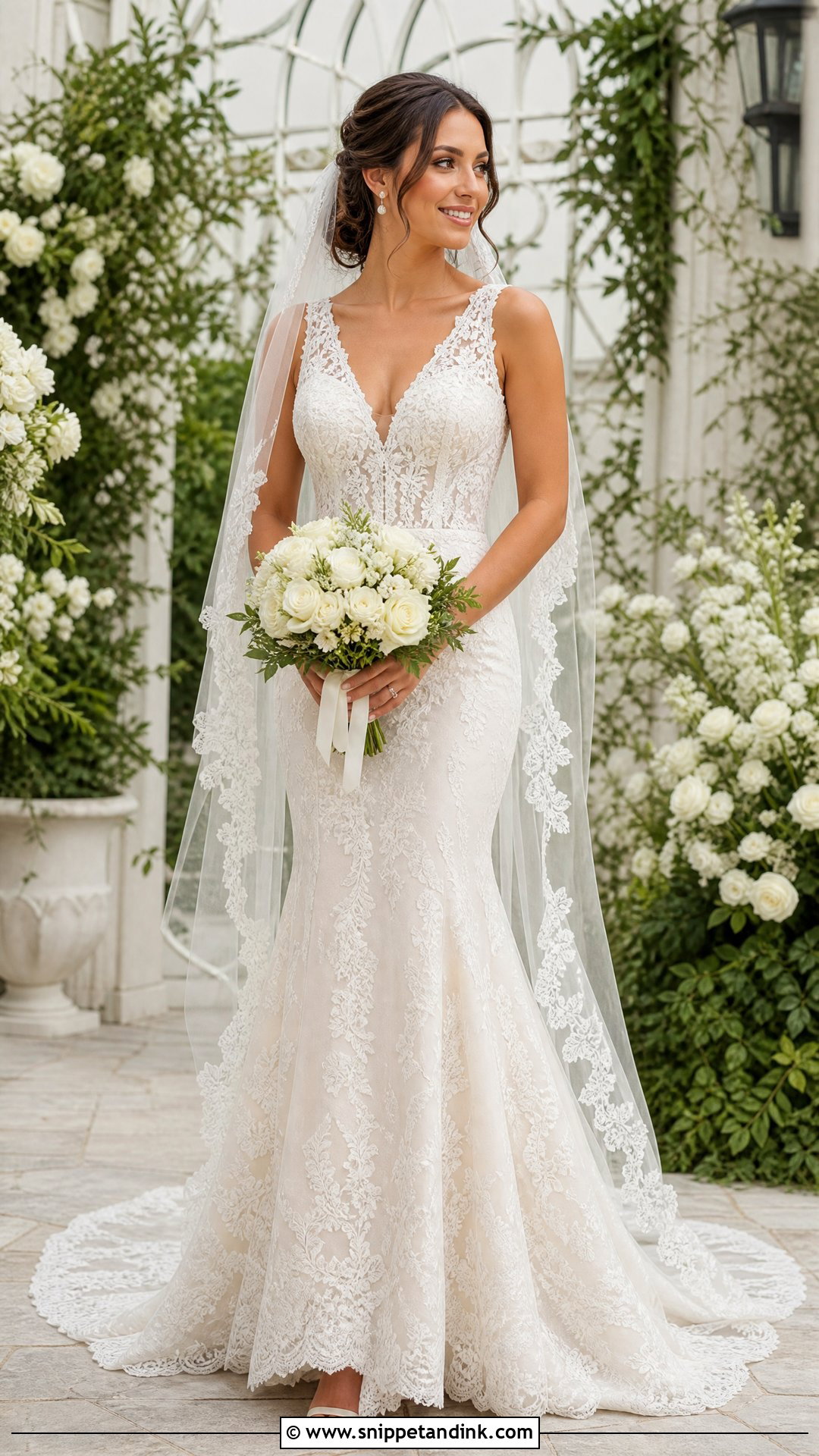 Lace V Neck Mermaid Wedding Dress - Snippet and Ink - 20 V Neck Mermaid Wedding Dress Ideas