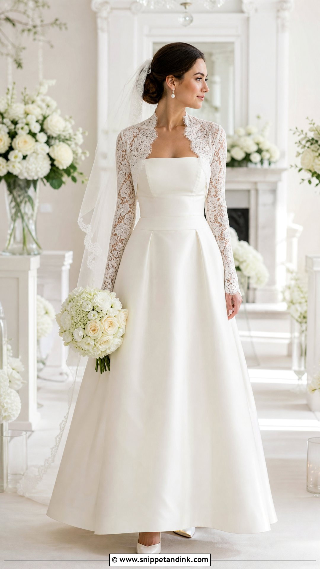 Lace Wedding Bolero Jacket With Strapless Gown - Snippet and Ink - 20 Wedding Bolero Jacket Ideas