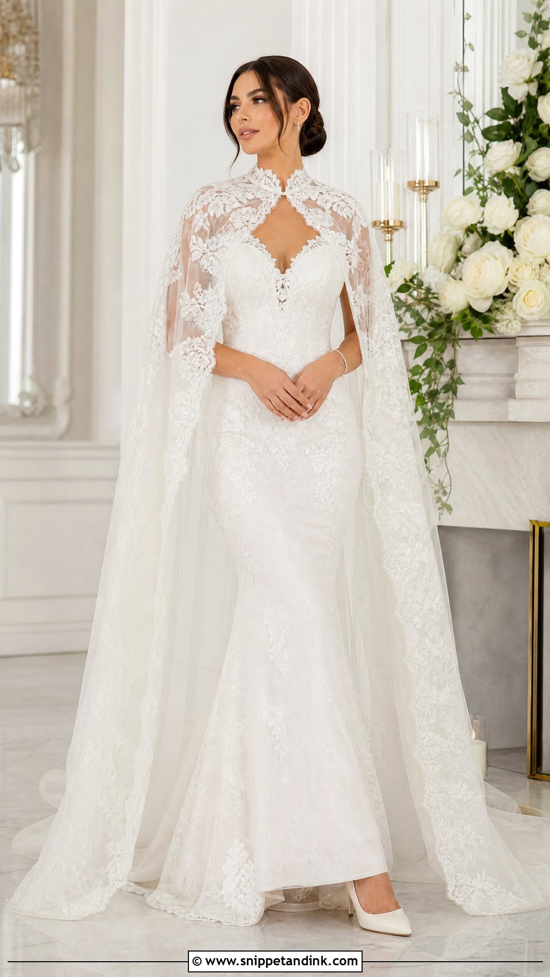 Lace Wedding Cloak With Mermaid Dress - Snippet and Ink - 25 Wedding Cloak Ideas