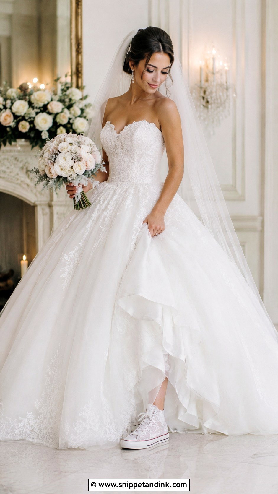 Lace Wedding Converse With A Ball Gown - Snippet and Ink - 30 Wedding Converse Ideas