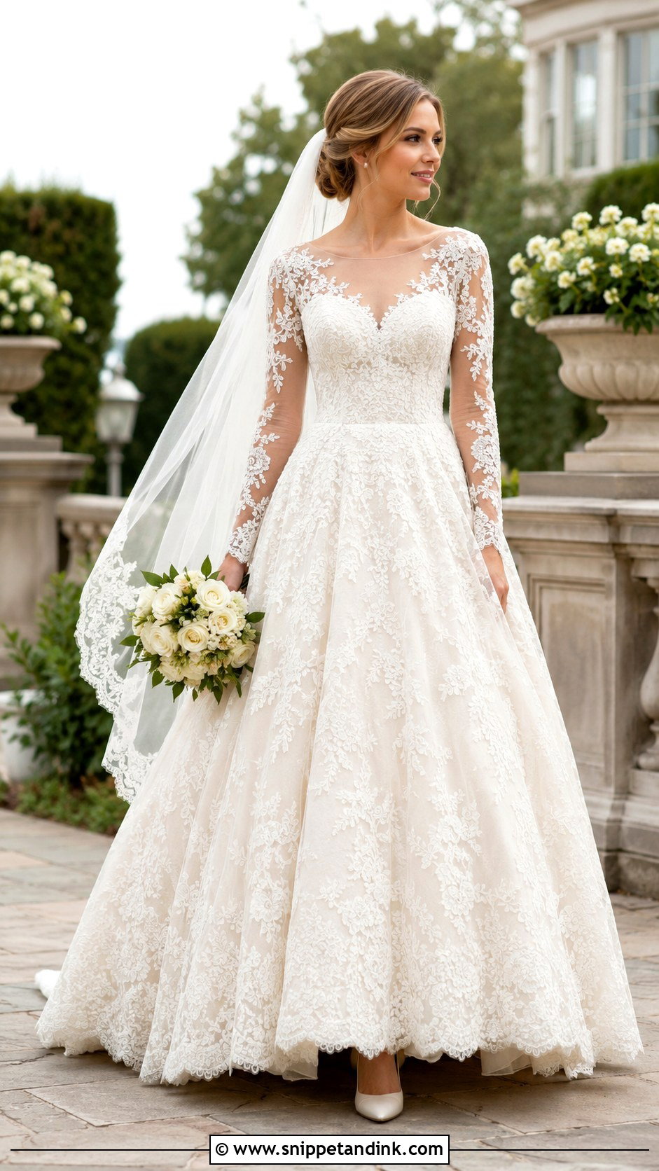 Lace Wedding Dress Ballgown With Long Sleeves - Snippet and Ink - 25 Extravagant Wedding Dress Ballgown Ideas