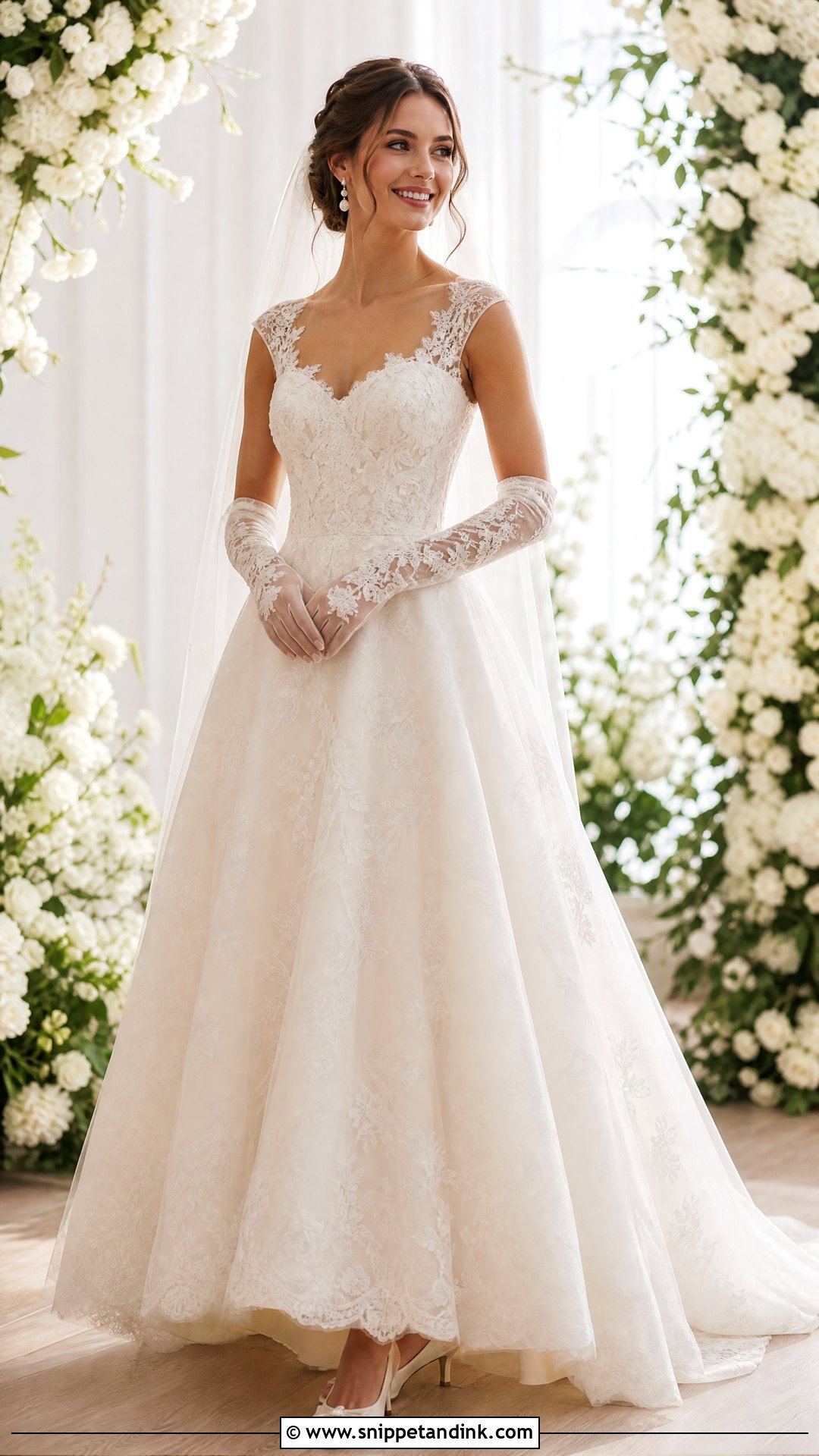 Lace Wedding Dress Gloves With A Line Gown - Snippet and Ink - 25 Wedding Dress Gloves Ideas