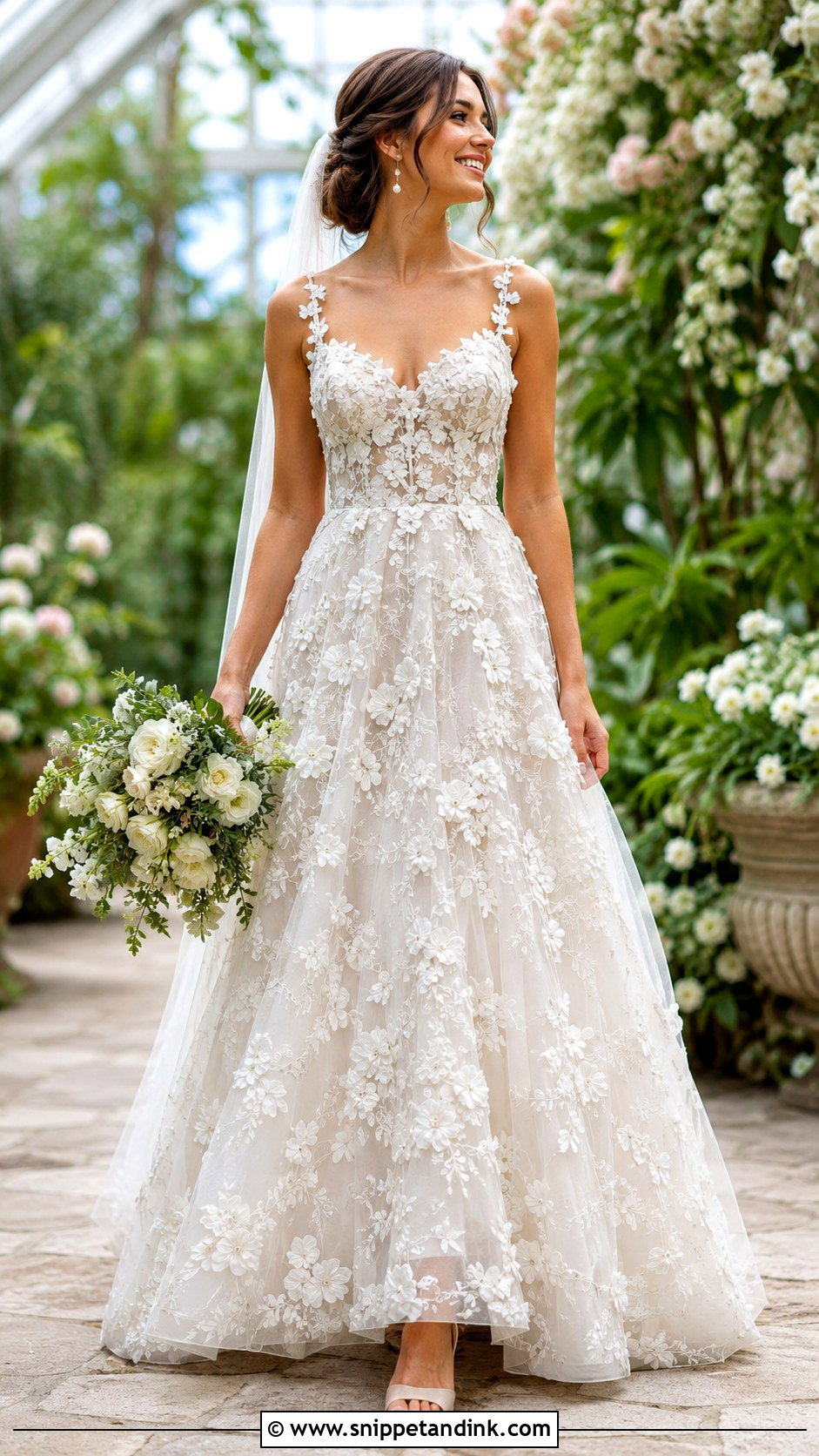 Lace Wedding Dress With 3D Flowers - Snippet and Ink - 25 Romantic Lace Wedding Dress Ideas