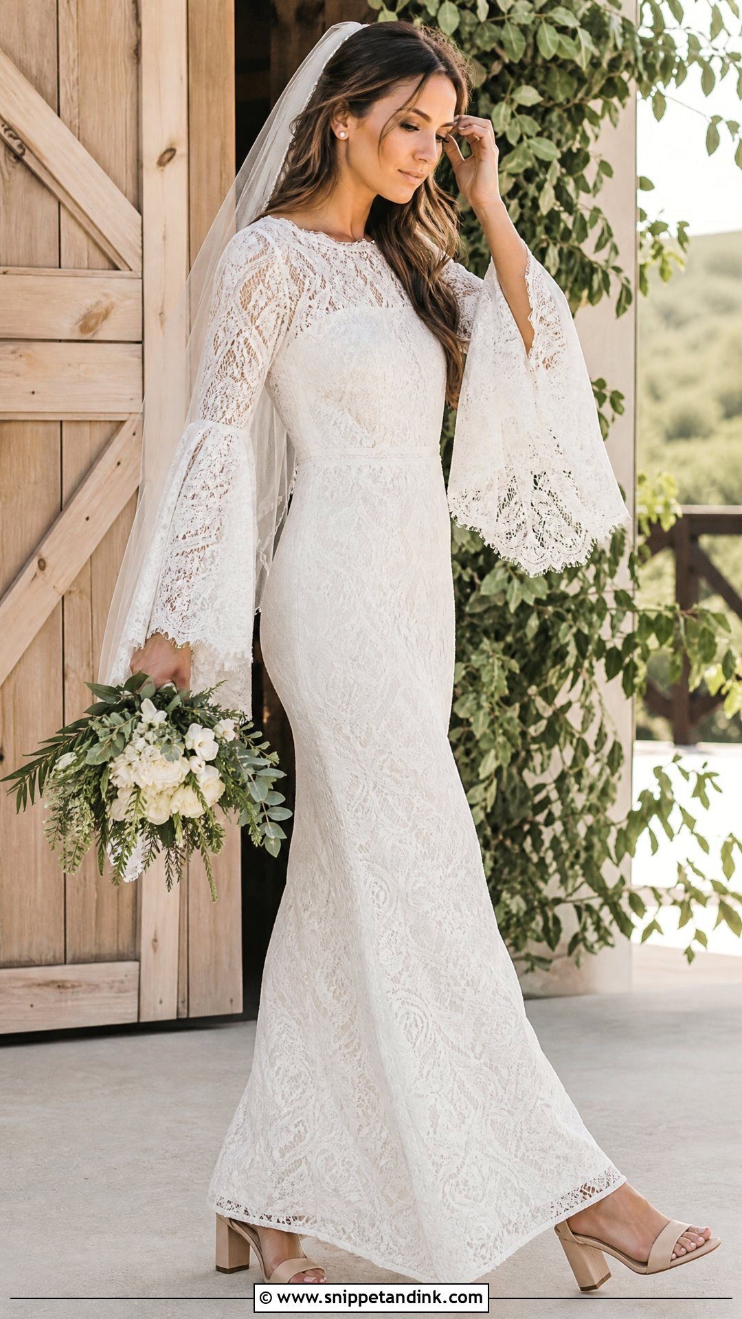 Lace Wedding Dress With Bell Sleeves - Snippet and Ink - 20 Wedding Dresses Flowy Sleeves