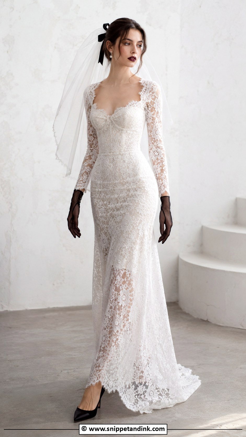 Lace Wedding Dress With Black Gloves - Snippet and Ink - 25 Whimsigoth Wedding Dress Ideas