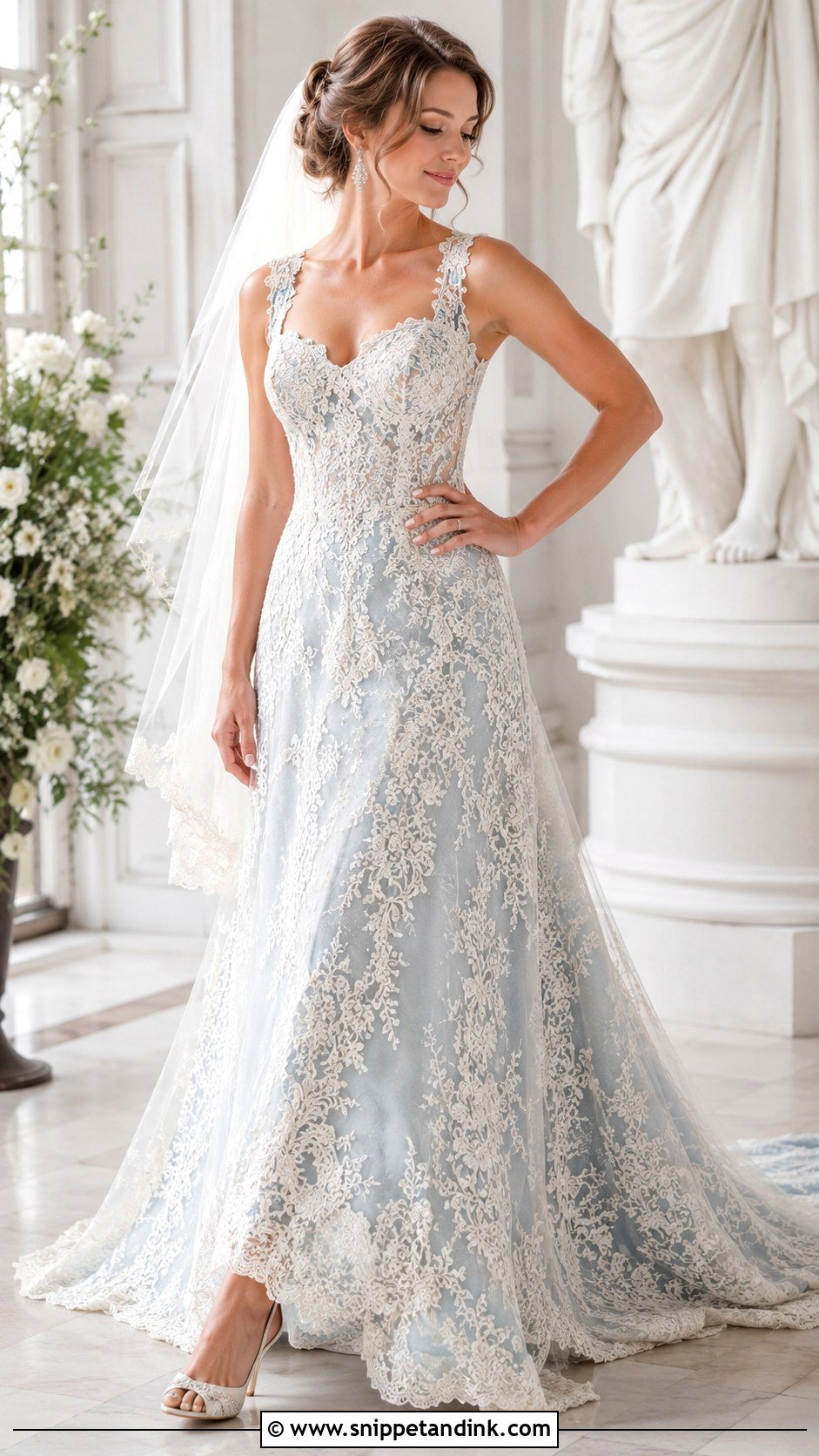 Lace Wedding Dress With Blue Underlay - Snippet and Ink - 25 Wedding Dress with Blue Accents Ideas