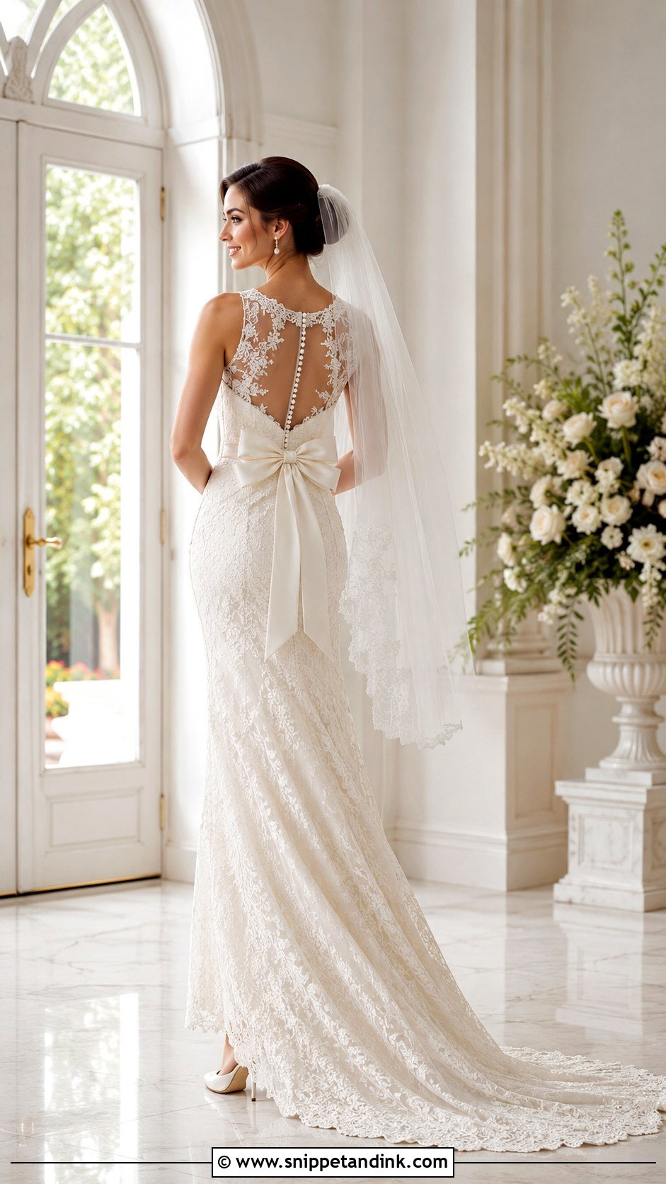 Lace Wedding Dress With Bow Back - Snippet and Ink - 30 Vintage Lace Wedding Dress Ideas