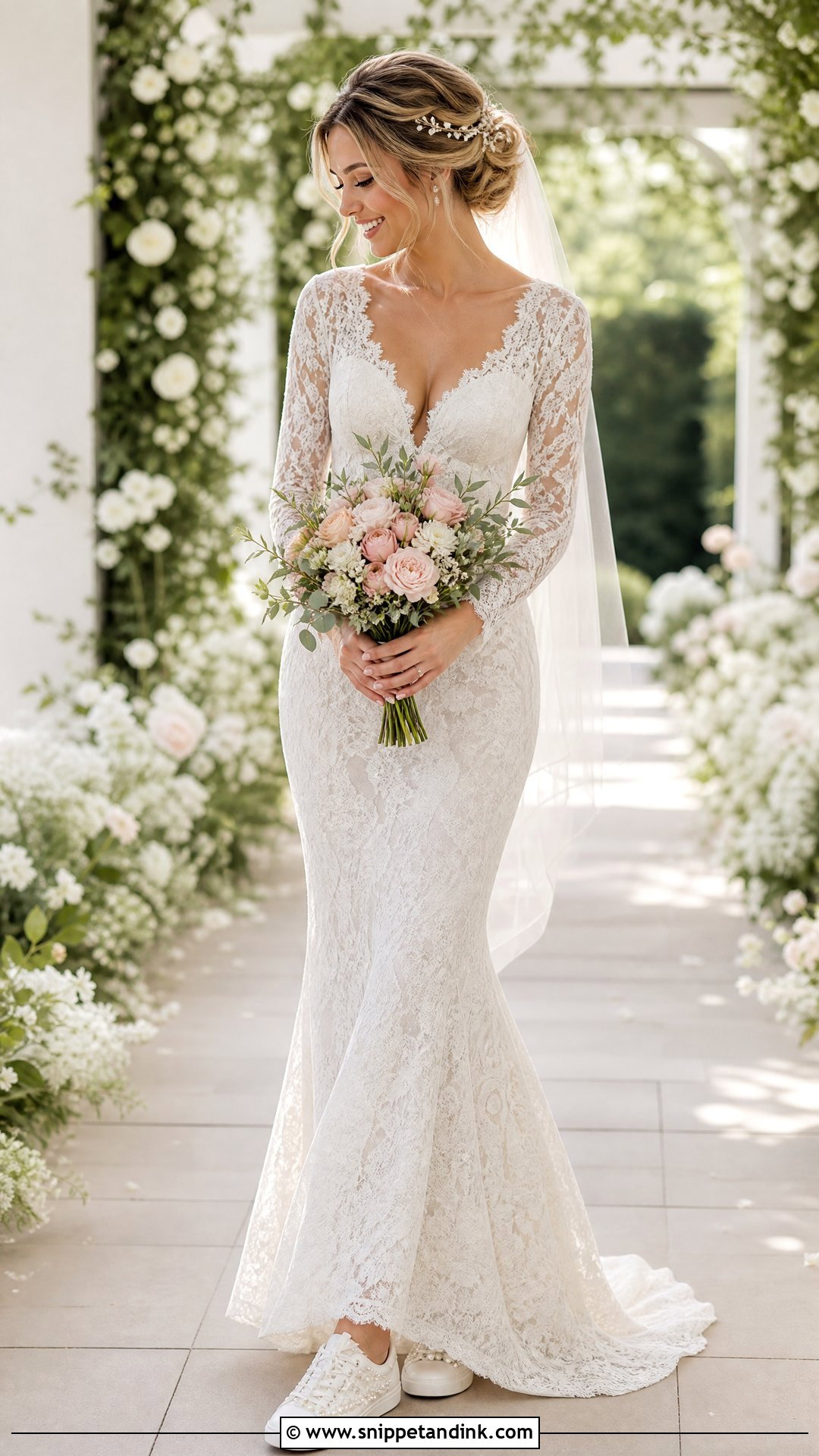 Lace Wedding Dress With Bridal Sneakers - Snippet and Ink - 25 Wedding Dress with Sneakers Ideas
