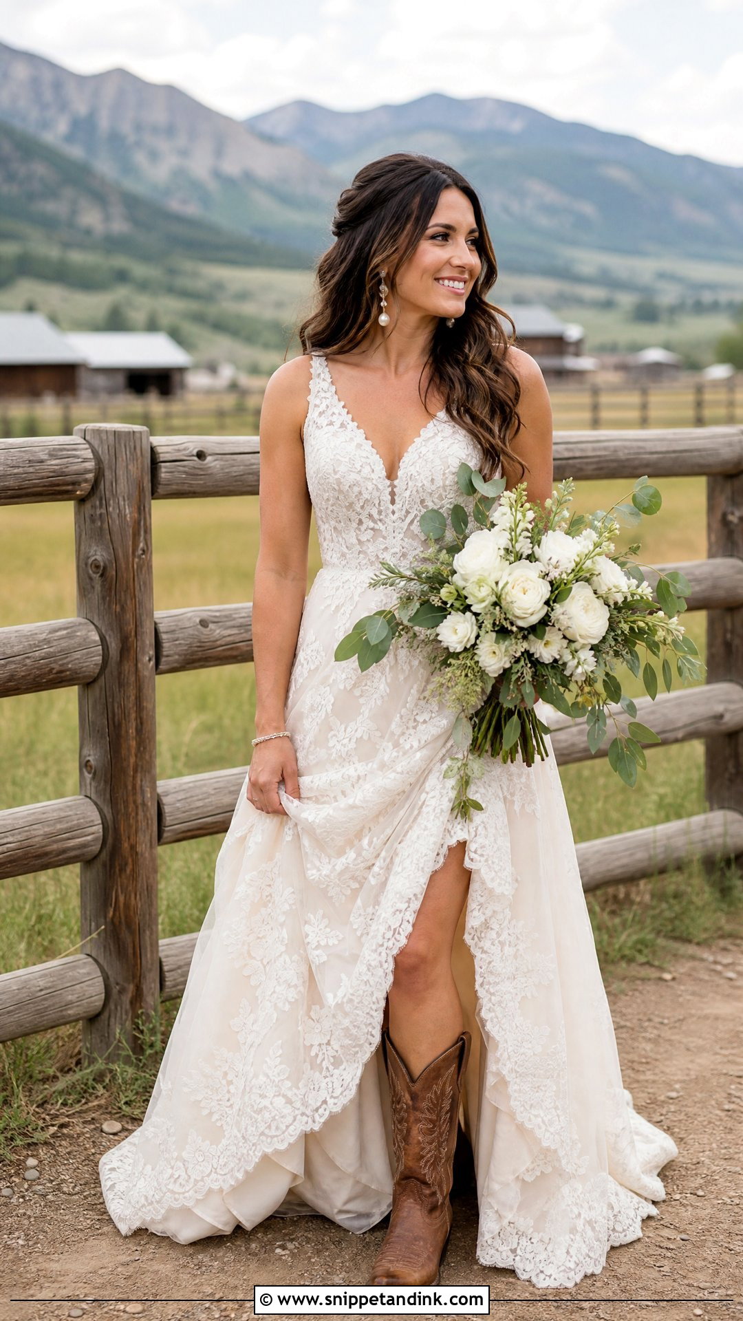 Lace Wedding Dress With Brown Cowboy Boots - Snippet and Ink - 20 Wedding Dress and Cowboy Boots Ideas