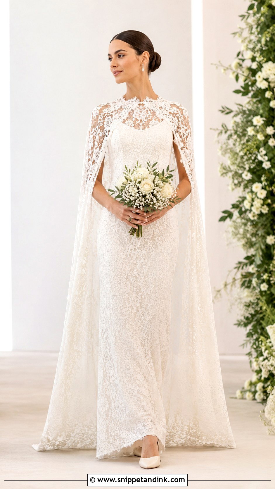 Lace Wedding Dress With Cape - Snippet and Ink - 25 Modest Lace Wedding Dresses