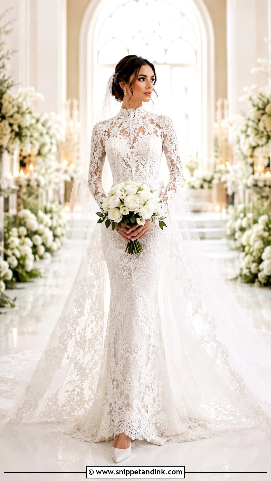 Lace Wedding Dress With Cathedral Train - Snippet and Ink - 25 Modest Lace Wedding Dresses