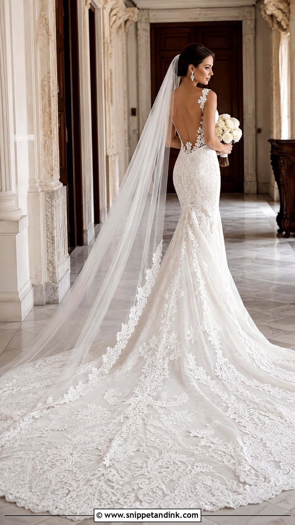 Lace Wedding Dress With Cathedral Train - Snippet and Ink - 20 Fairytail Wedding Dresses