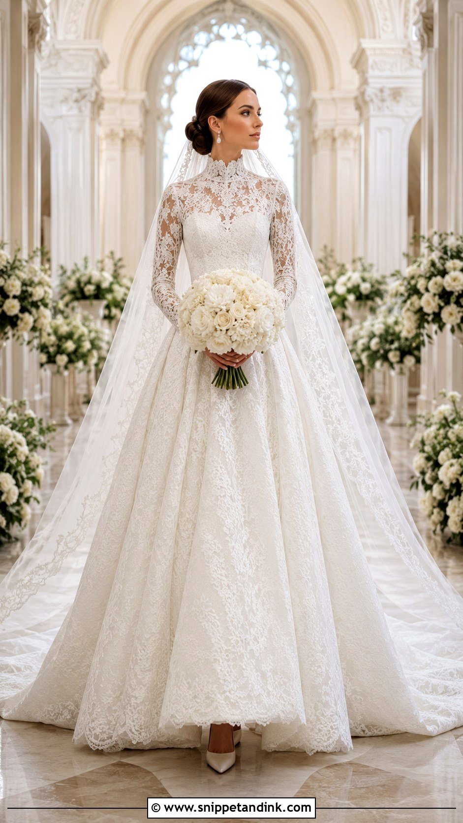 Lace Wedding Dress With Cathedral Veil - Snippet and Ink - 20 Grace Kelly Inspired Wedding Dress Ideas