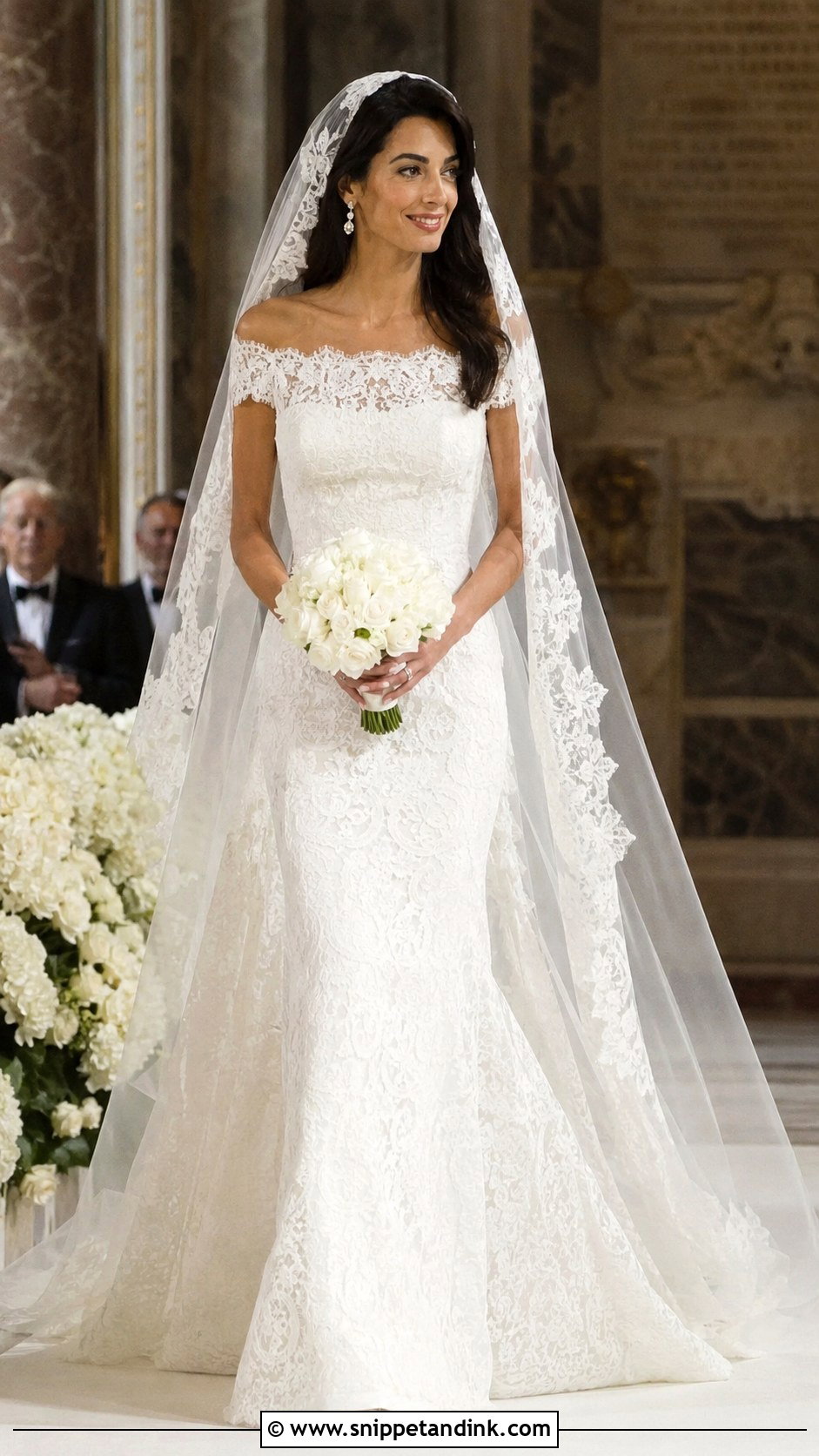 Lace Wedding Dress With Cathedral Veil - Snippet and Ink - 20 Amal Clooney Wedding Dress Ideas