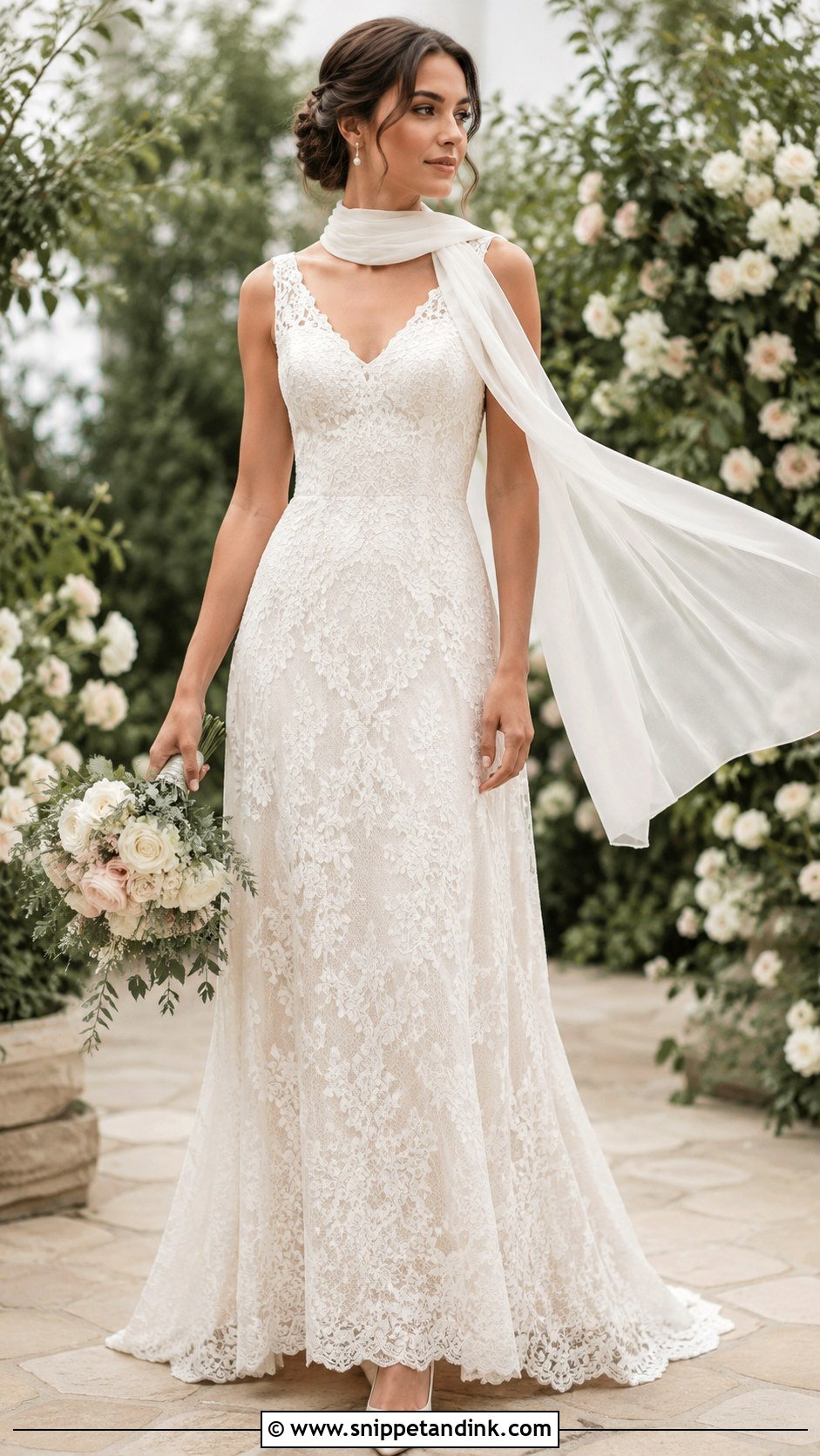 Lace Wedding Dress With Chiffon Scarf - Snippet and Ink - 20 Wedding Dresses with Scarf