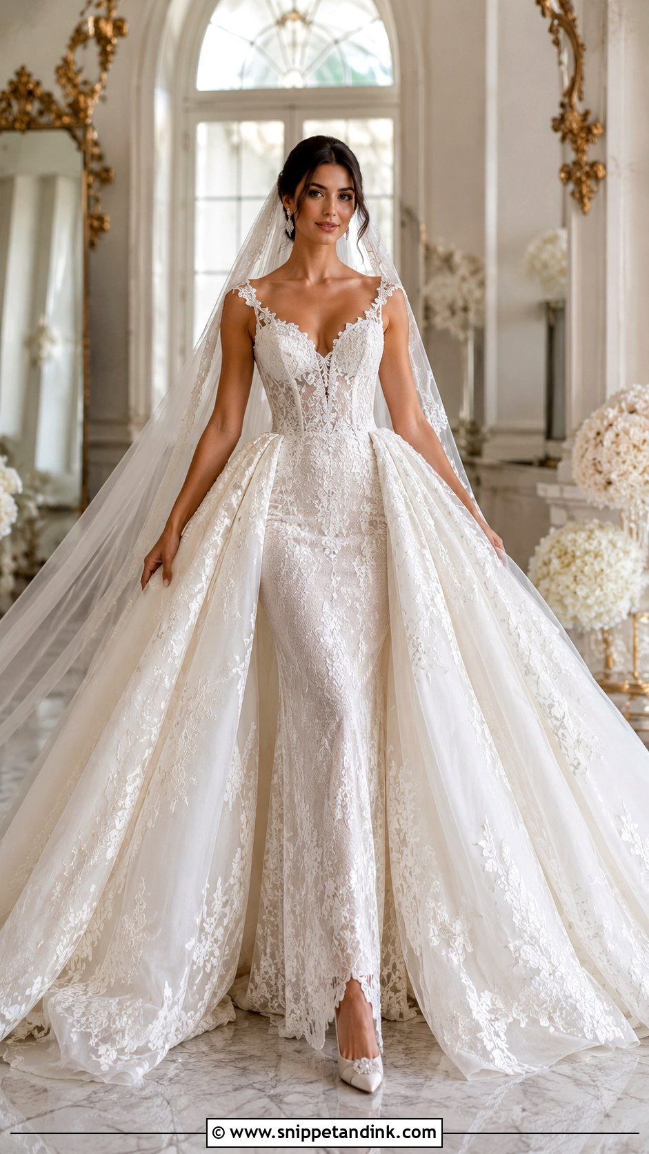 Lace Wedding Dress With Detachable Overskirt - Snippet and Ink - 20 Lace Bride Dress Ideas