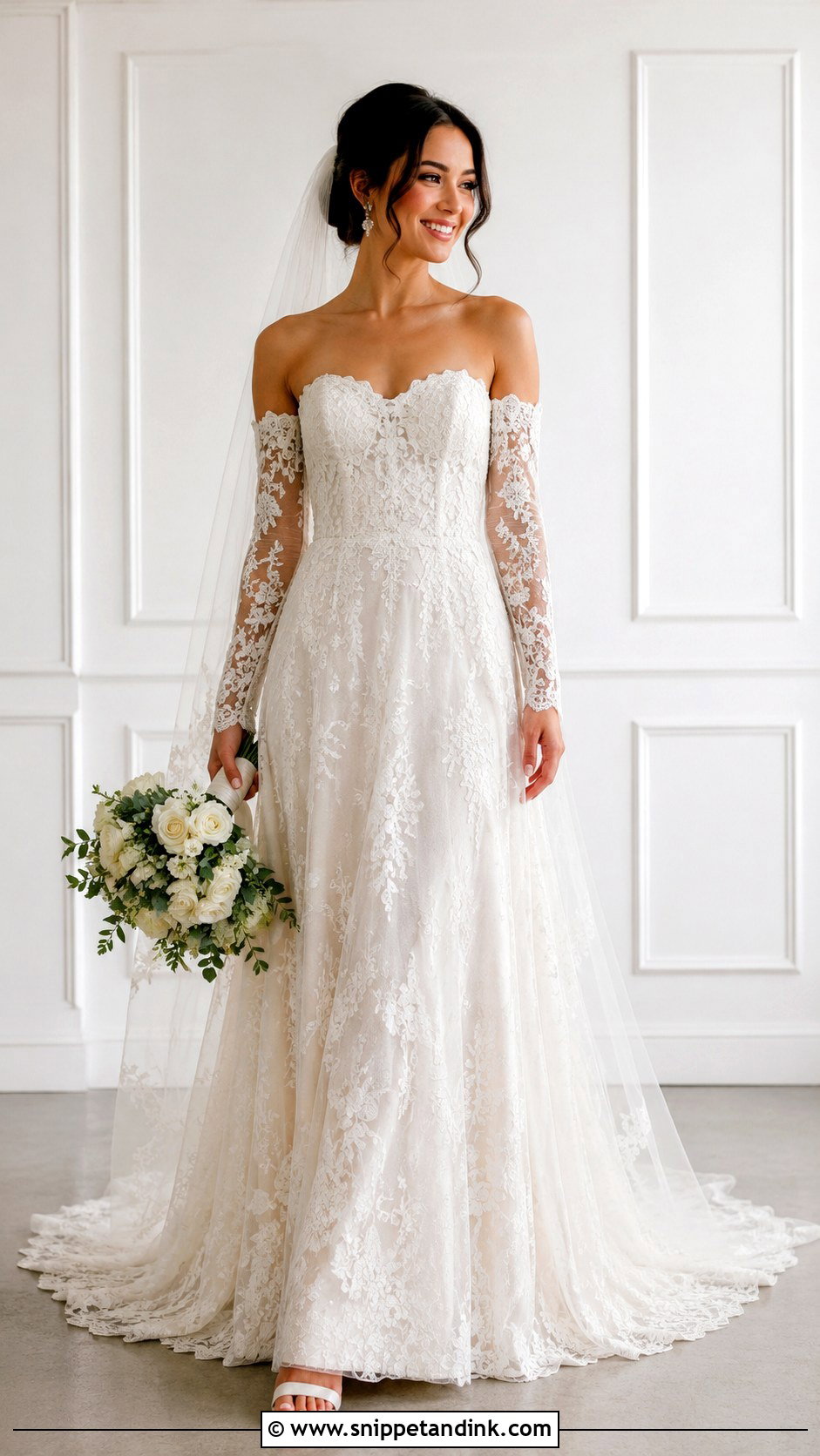 Lace Wedding Dress With Detachable Sleeves - Snippet and Ink - 25 Romantic Lace Wedding Dress Ideas