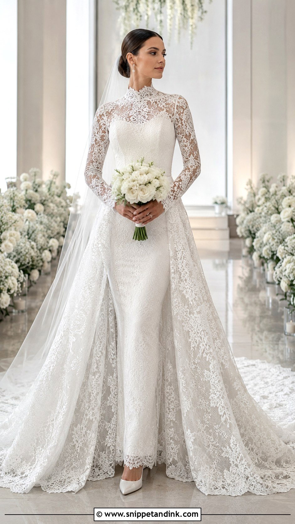 Lace Wedding Dress With Detachable Train - Snippet and Ink - 20 Lily Collin’s Wedding Dress Ideas