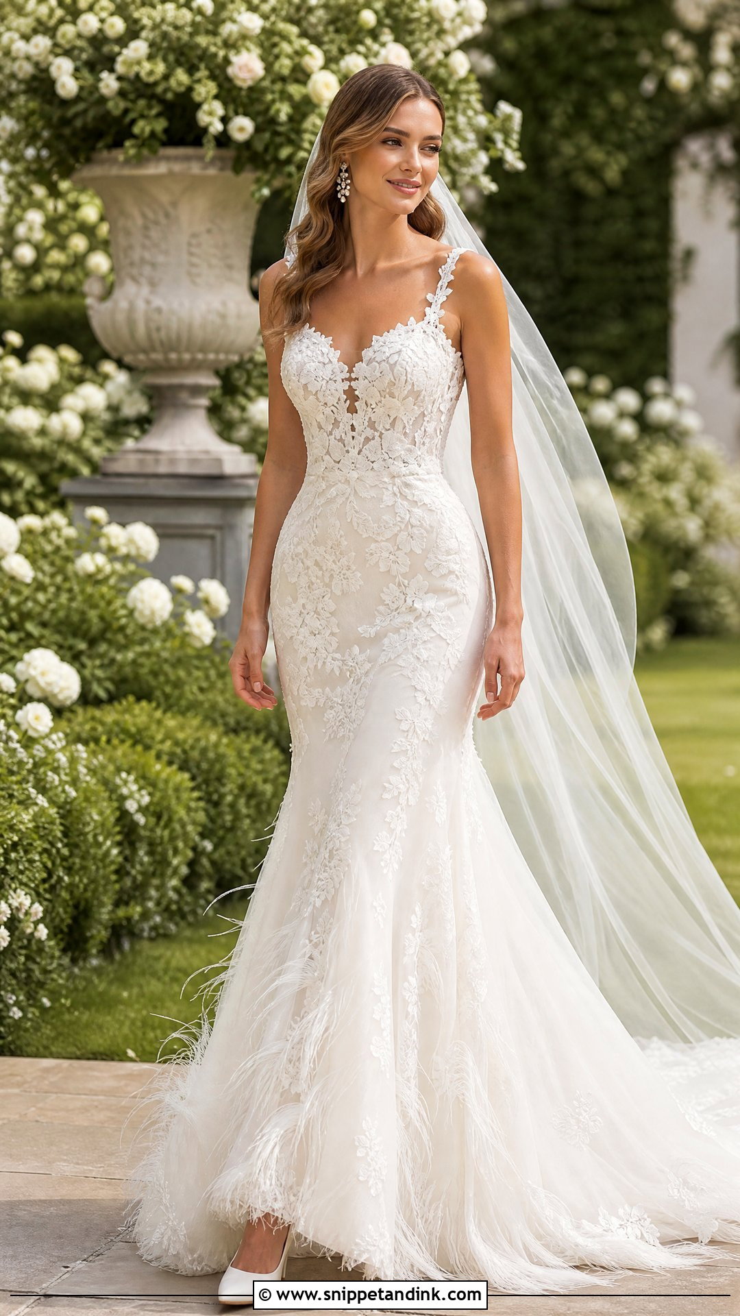 Lace Wedding Dress With Feather Details - Snippet and Ink - 20 Wedding Dress with Feathers Ideas