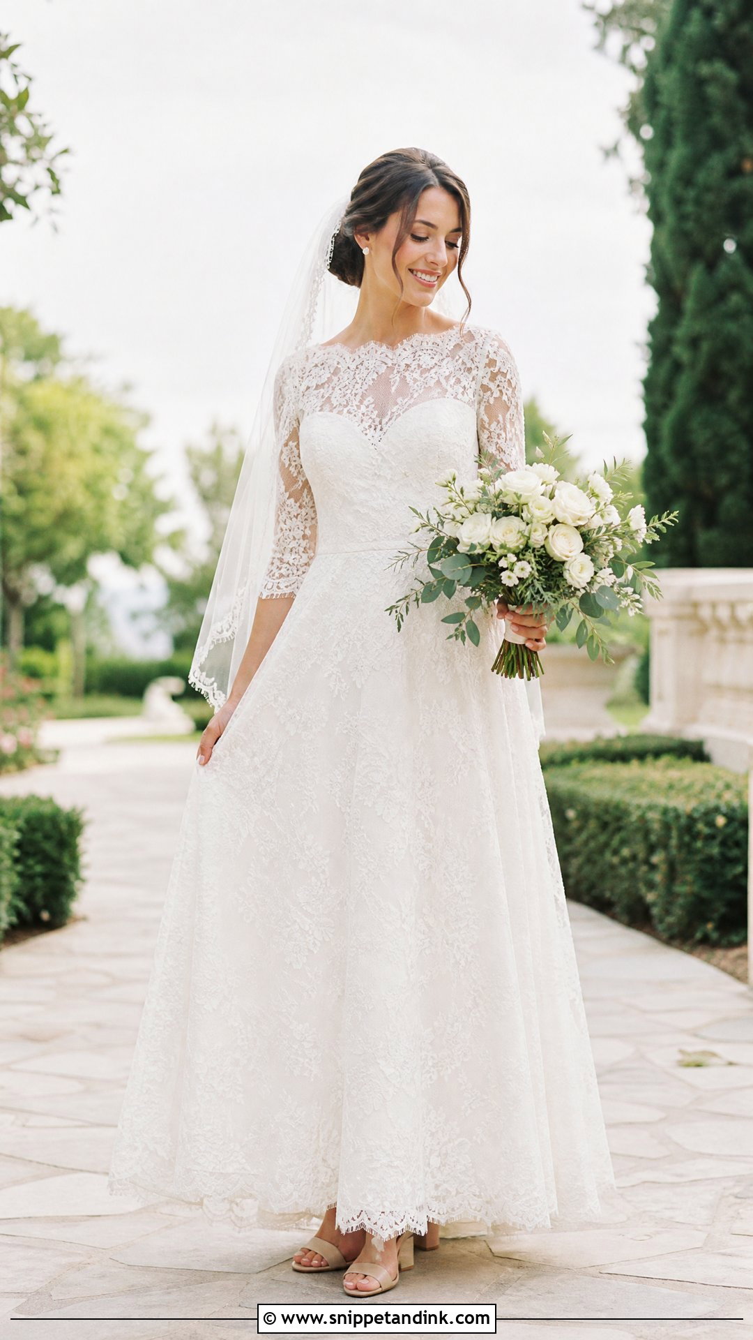 Lace Wedding Dress With Golden Block Heels - Snippet and Ink - 25 Golden Heels Wedding Ideas