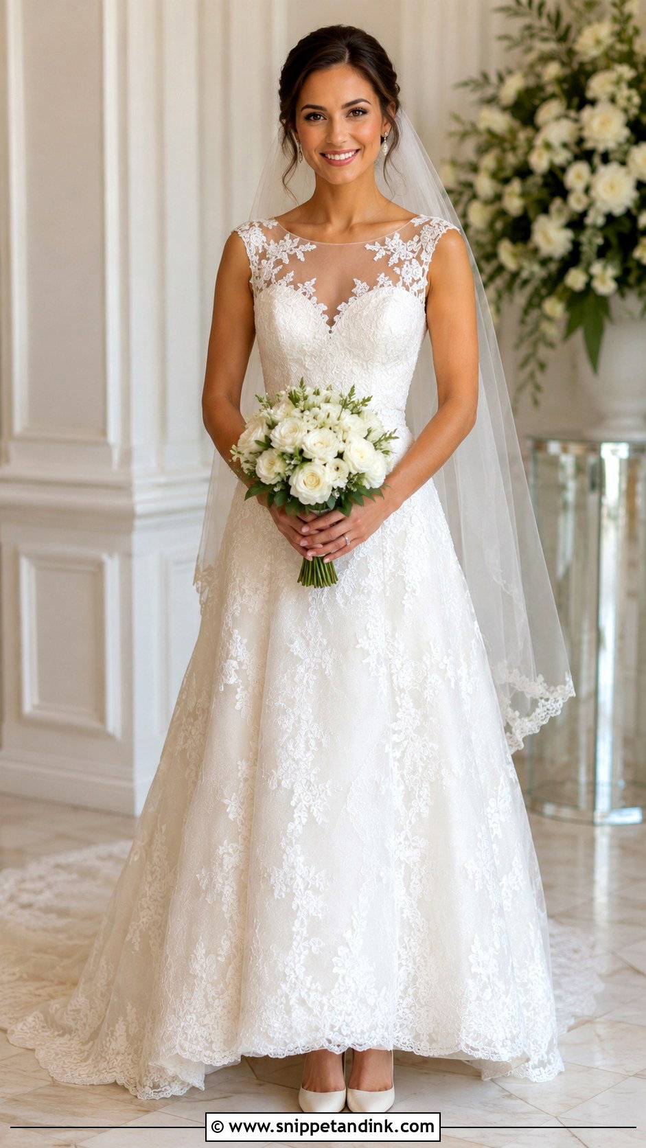 Lace Wedding Dress With Illusion Neckline - Snippet and Ink - 30 Vintage Lace Wedding Dress Ideas