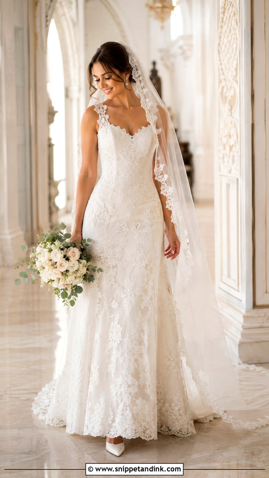 Lace Wedding Dress With Lace Veil - Snippet and Ink - 30 Vintage Lace Wedding Dress Ideas