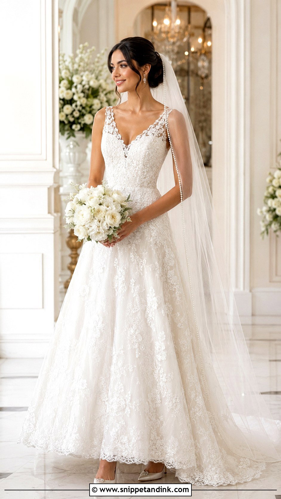 Lace Wedding Dress With Pearl Details - Snippet and Ink - 25 Romantic Lace Wedding Dress Ideas