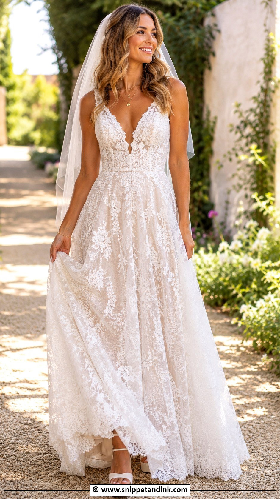 Lace Wedding Dress With Platform Sandals - Snippet and Ink - 30 70s Wedding Dress Ideas