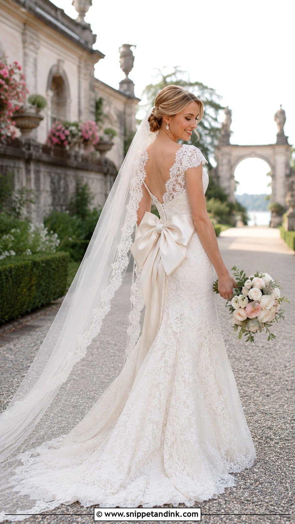 Lace Wedding Dress With Satin Bow - Snippet and Ink - 20 Big Bow Wedding Dress Ideas
