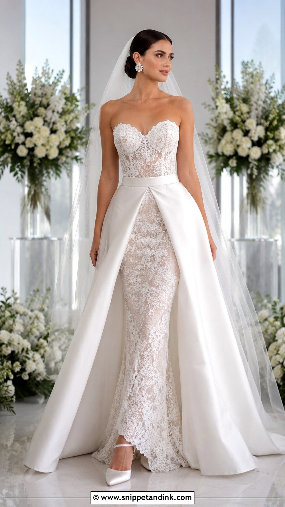 Lace Wedding Dress With Satin Overskirt - Snippet and Ink - 20 Modern Lace Wedding Dress Ideas