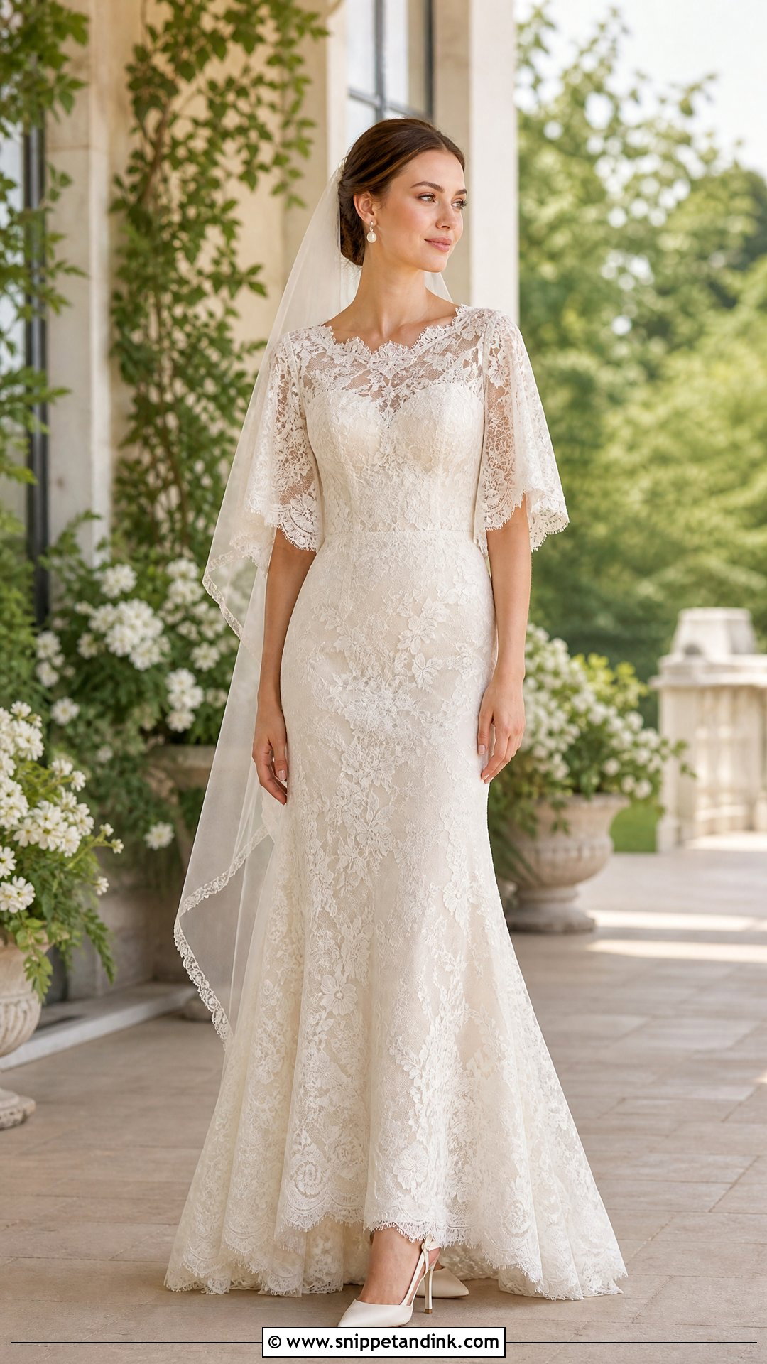 Lace Wedding Dress With Scalloped Cape Sleeves - Snippet and Ink - 20 Wedding Dress with Cape Sleeves
