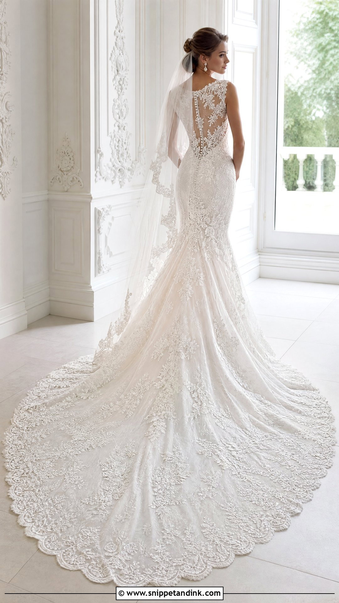 Lace Wedding Dress With Scalloped Train - Snippet and Ink - 20 Wedding Dress with Lace Ideas