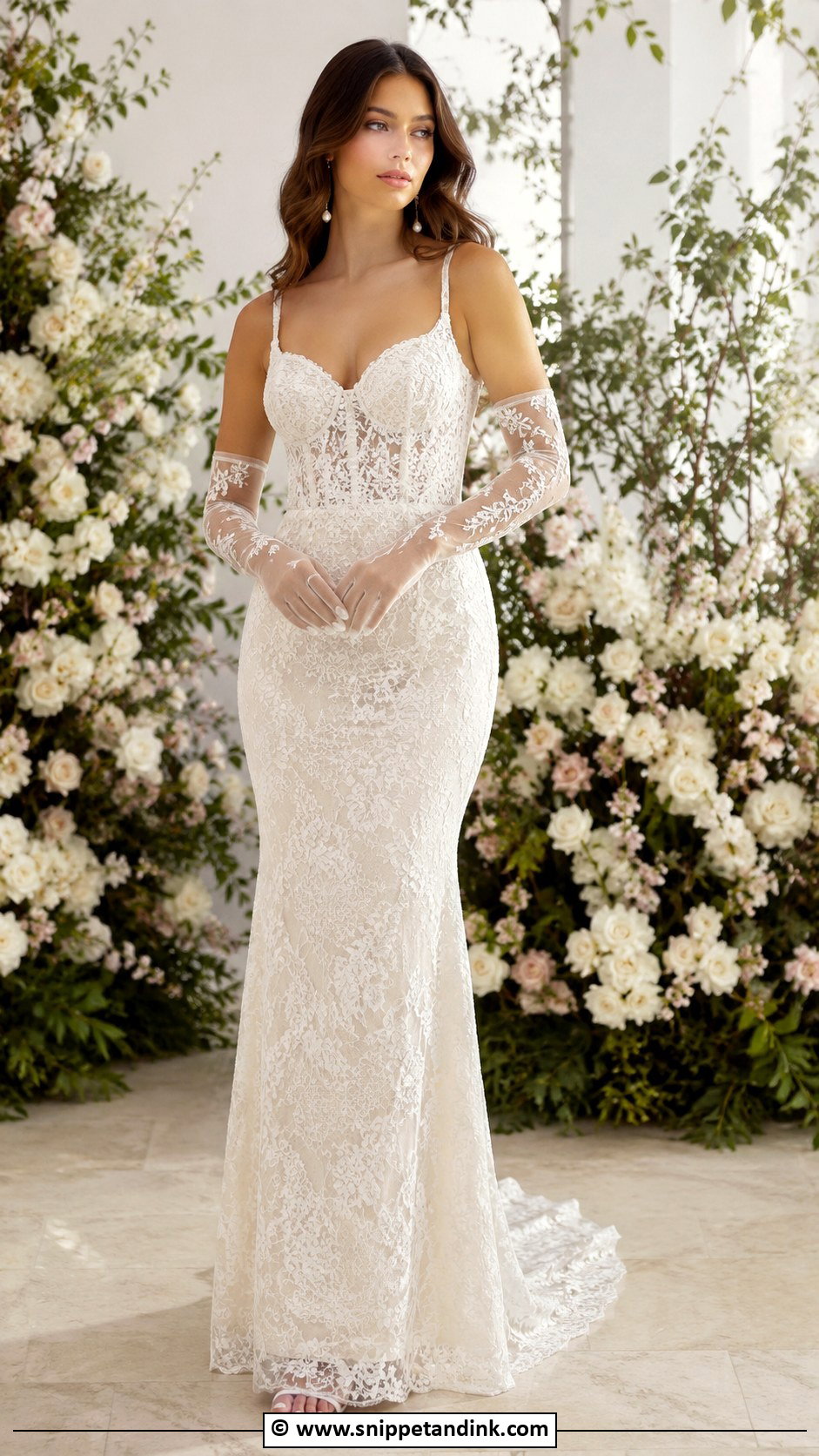 Lace Wedding Dress With Sheer Gloves - Snippet and Ink - 30 Wedding Dress with Gloves Ideas
