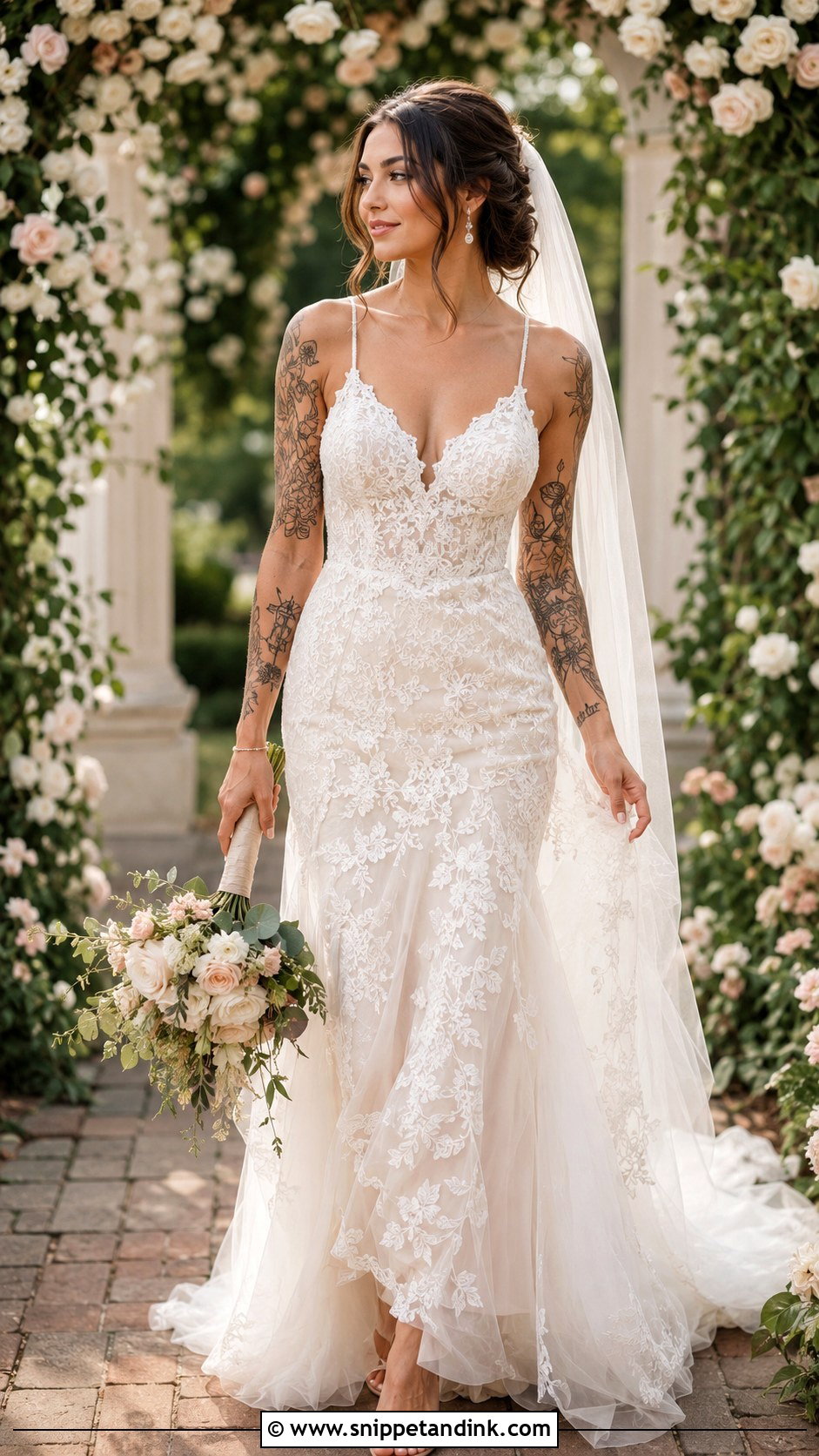 Lace Wedding Dress With Sleeve Tattoos - Snippet and Ink - 25 Wedding Dress with Tattoos Ideas
