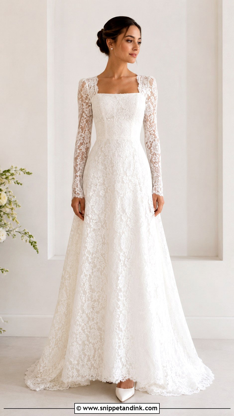 Lace Wedding Dress With Square Neck - Snippet and Ink - 25 Modest Lace Wedding Dresses