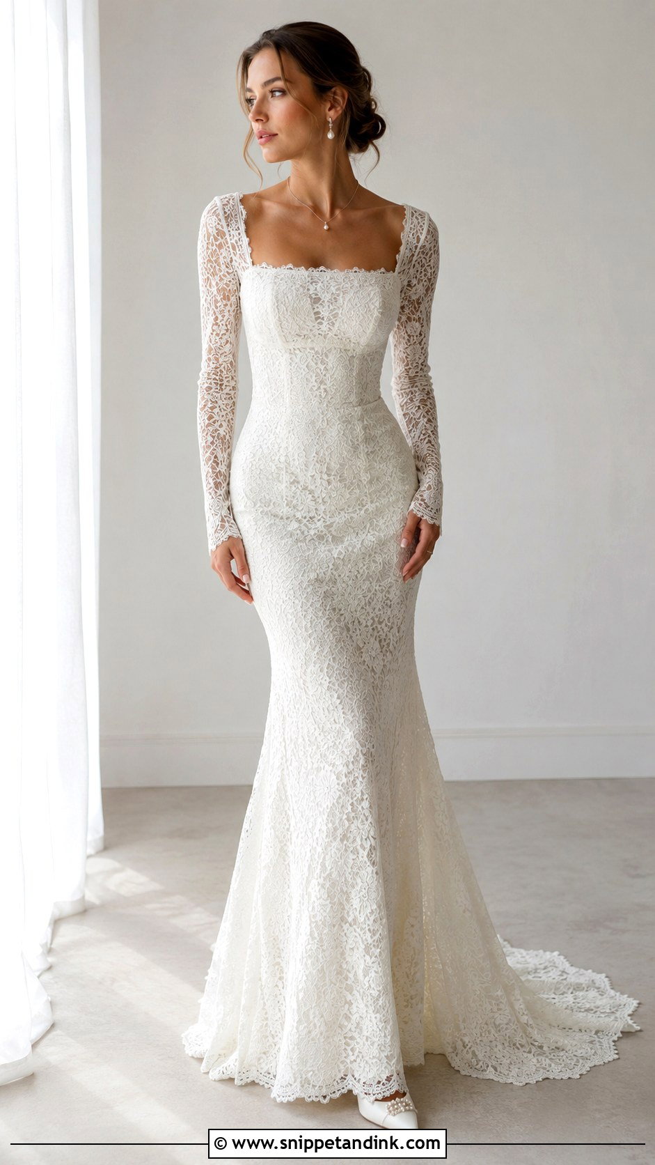 Lace Wedding Dress With Square Neckline - Snippet and Ink - 30 Vintage Lace Wedding Dress Ideas