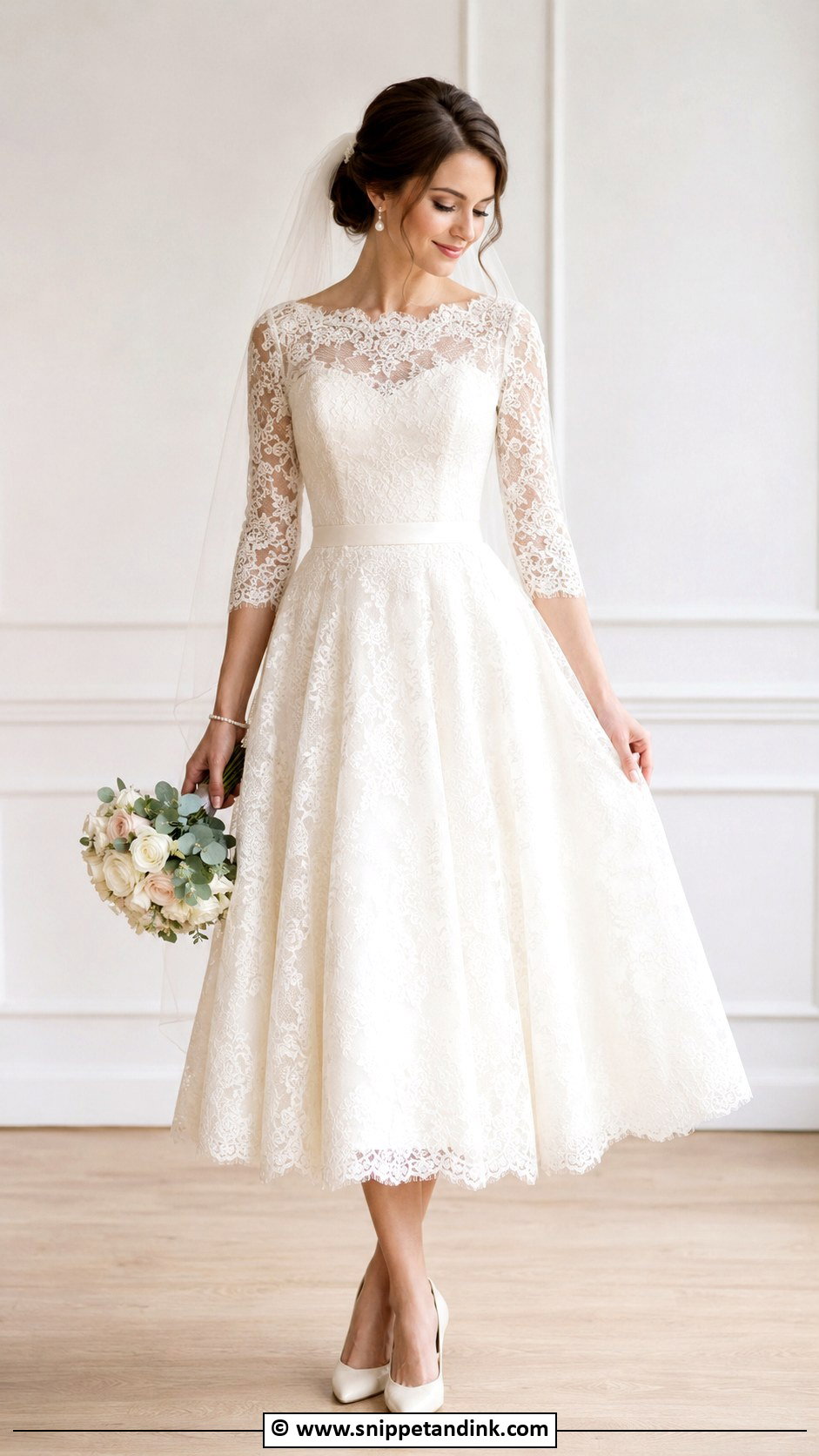 Lace Wedding Dress With Three Quarter Sleeves - Snippet and Ink - 30 Lace Wedding Dress with Sleeves