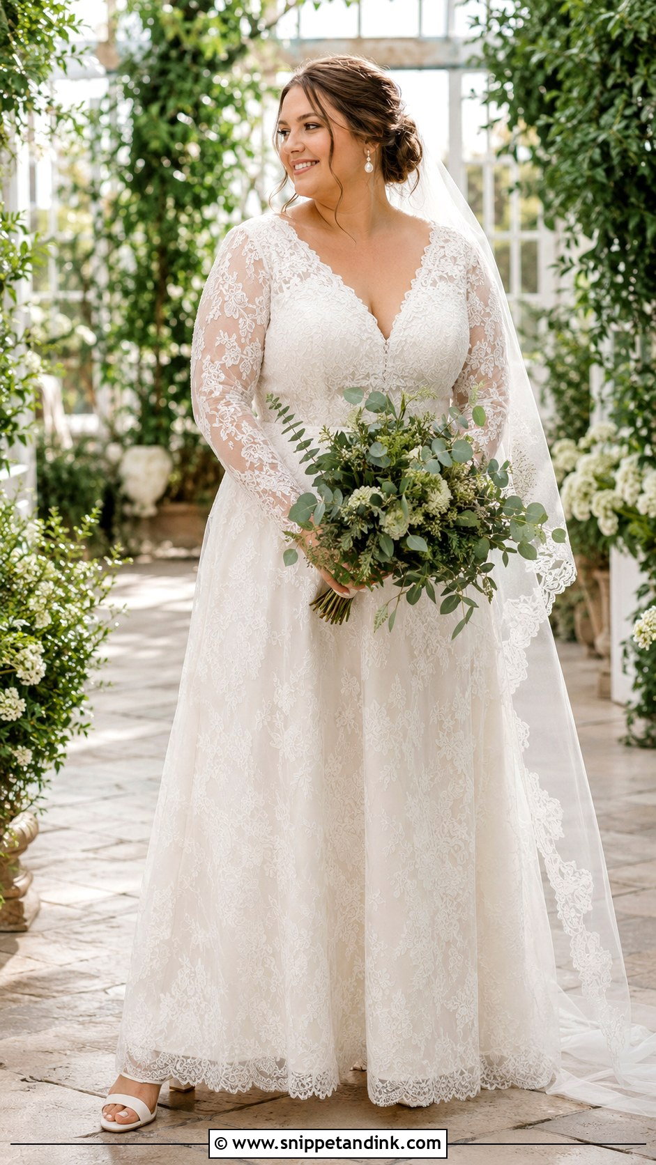 Lace Wedding Dress With V Neck And Sleeves - Snippet and Ink - 20 Midsize Bride Wedding Dress Ideas