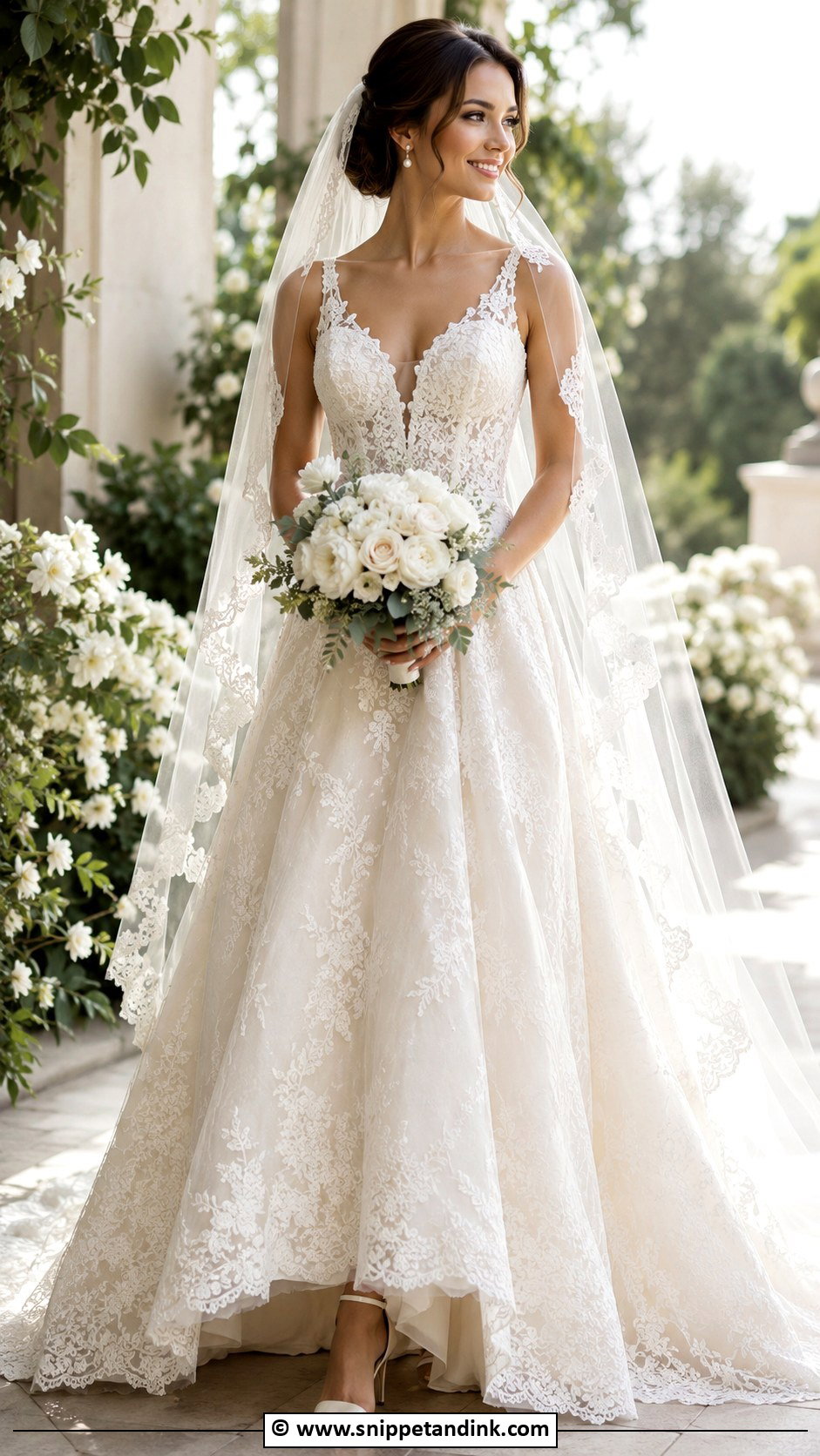Lace Wedding Dress With Veil - Snippet and Ink - 30 Bridal Dress Fashion Ideas