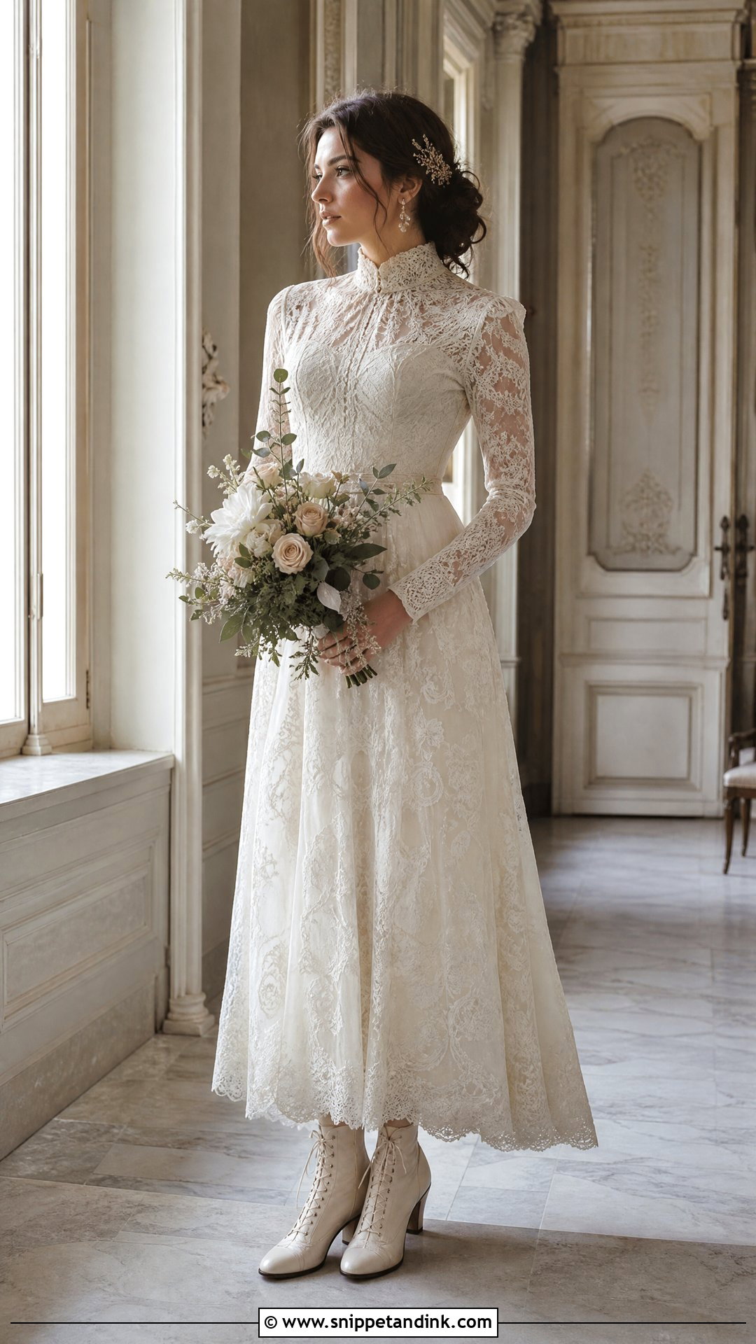 Lace Wedding Dress With Victorian Boots - Snippet and Ink - 25 Wedding Footwear Ideas