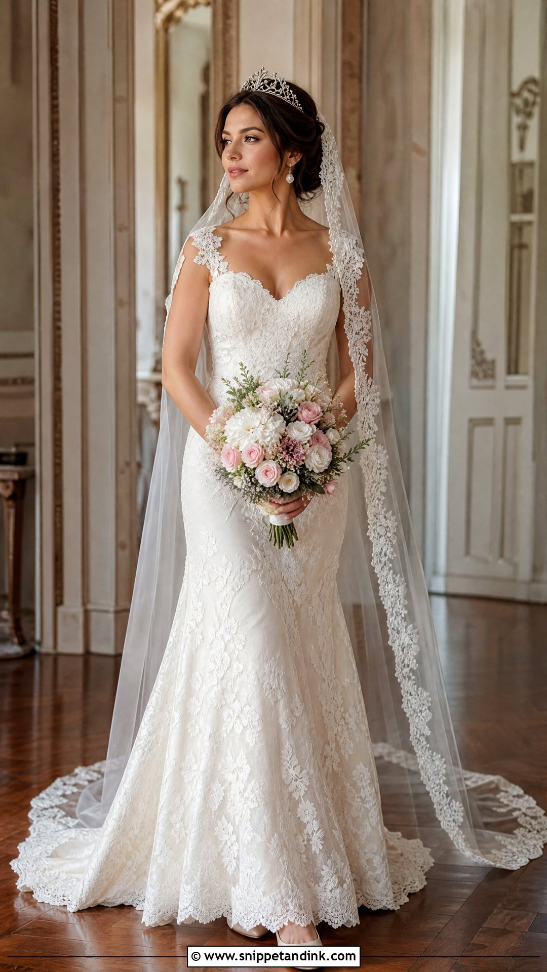 Lace Wedding Dress With Vintage Tiara - Snippet and Ink - 20 Wedding Dress with Crown Ideas